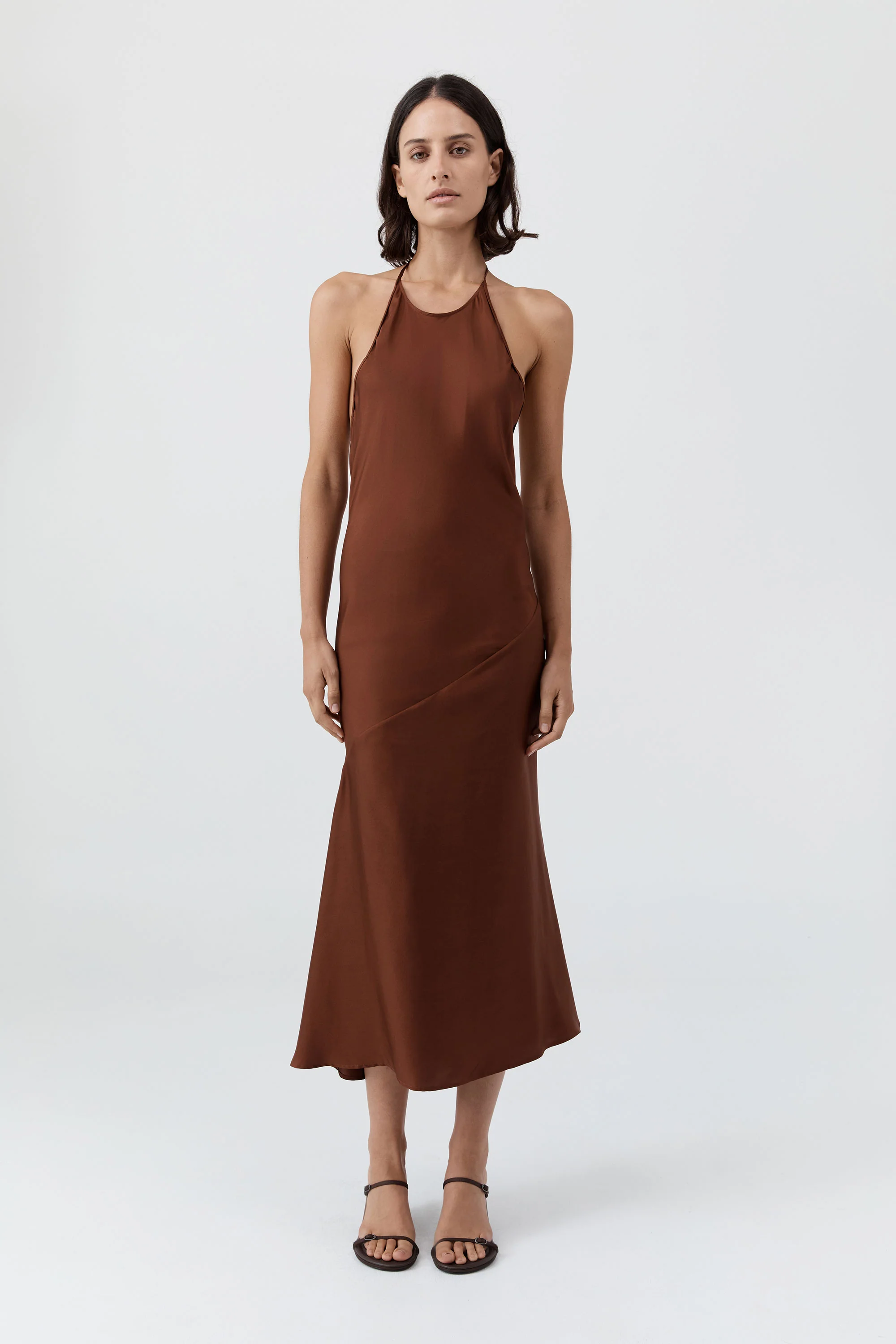 Silk Twill Halter Dress - Brick
