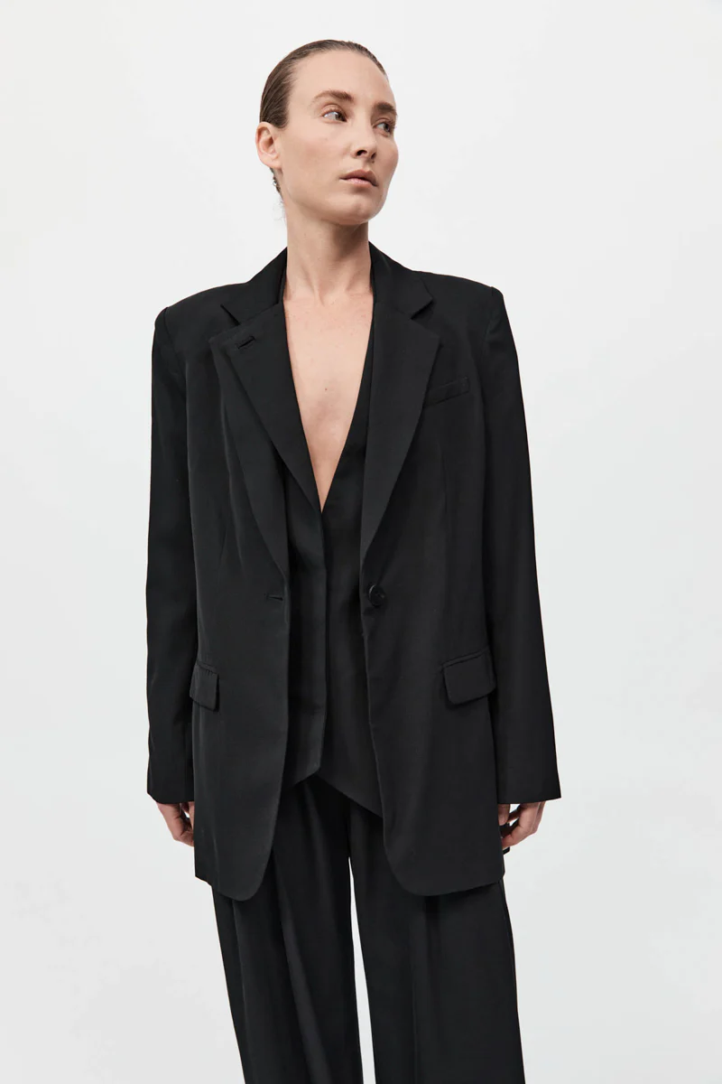Wool Double Layer Blazer - Black