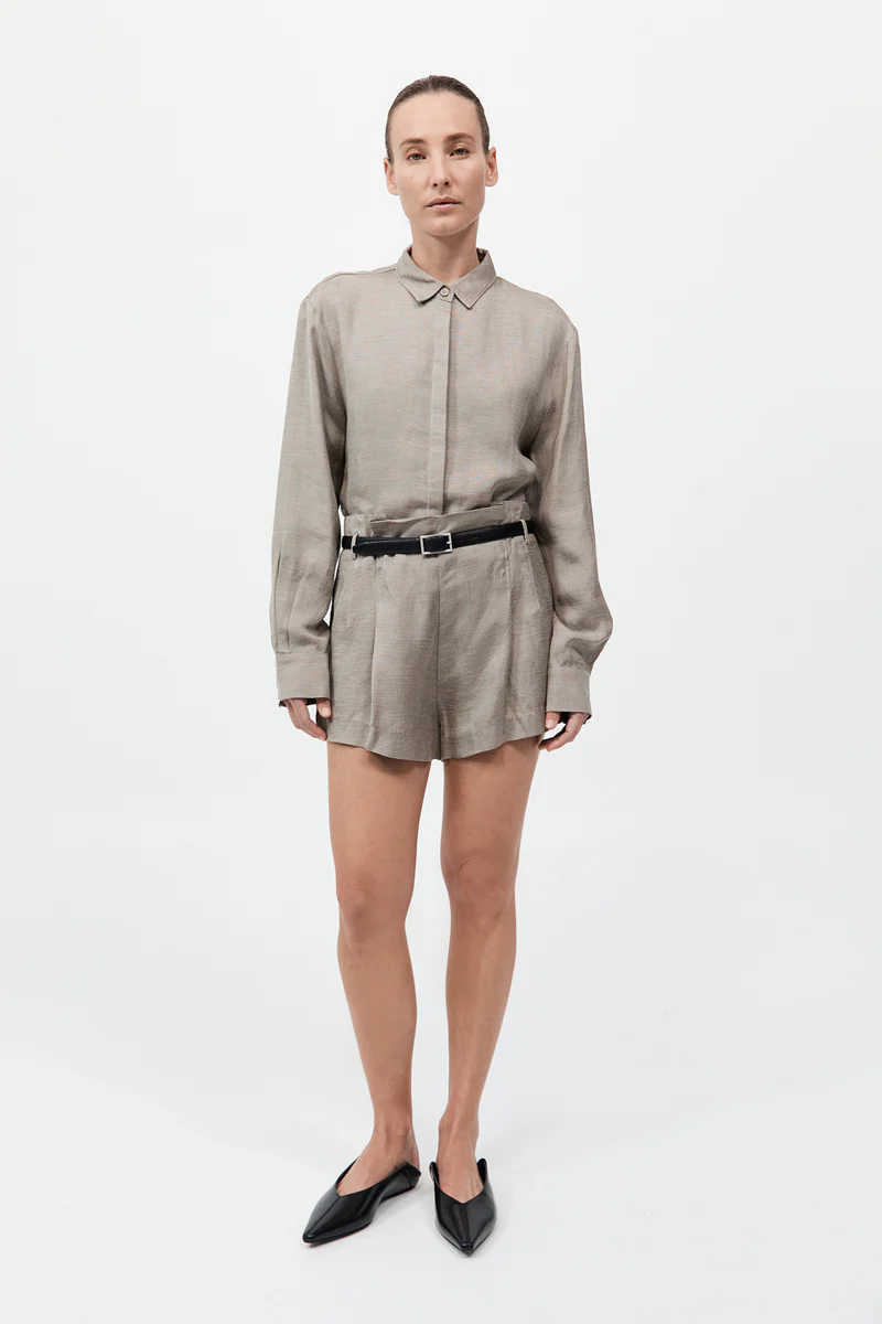 Melange Paperbag Waist Shorts - Rye