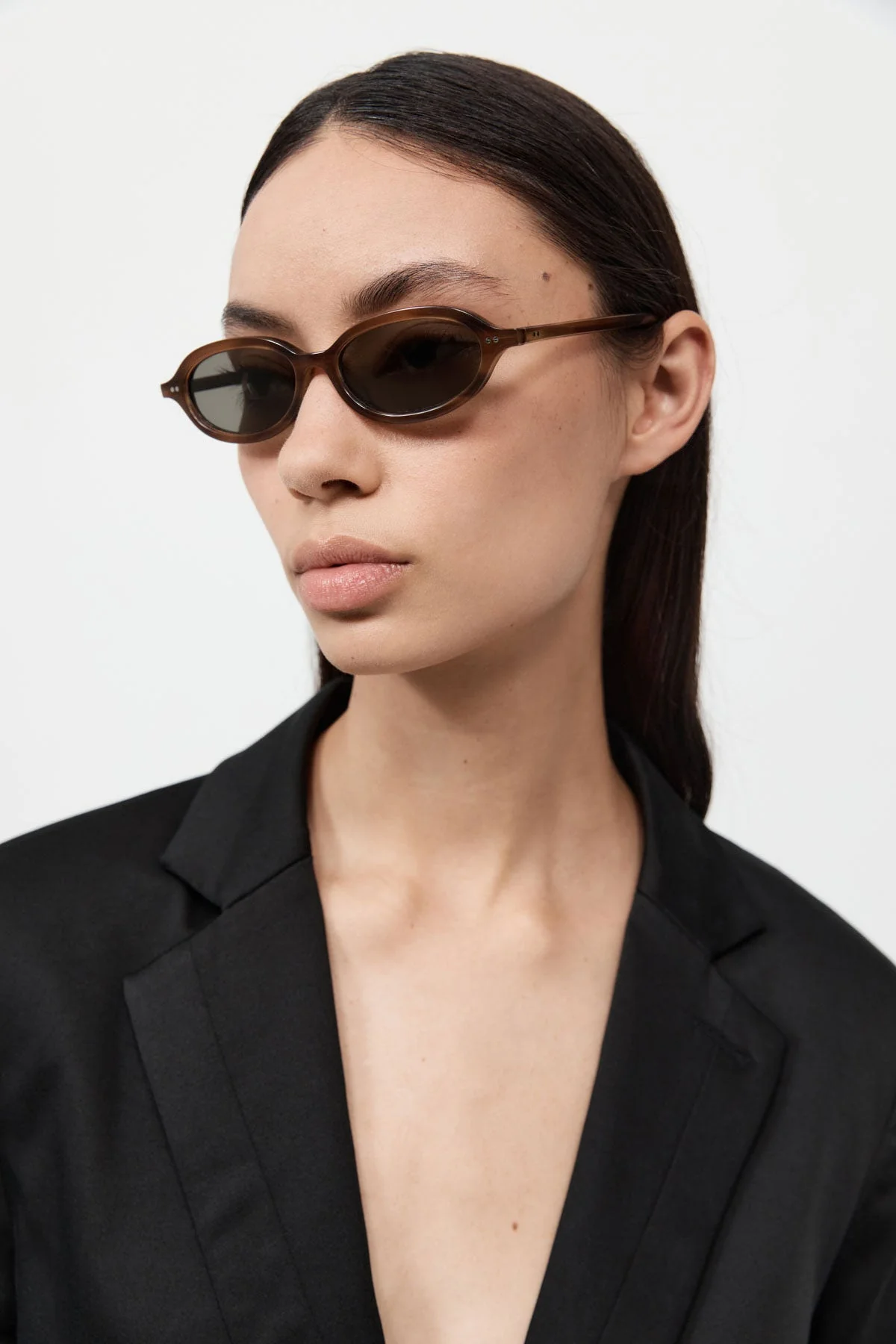 90s Slim Oval Sunglasses - Tortoiseshell