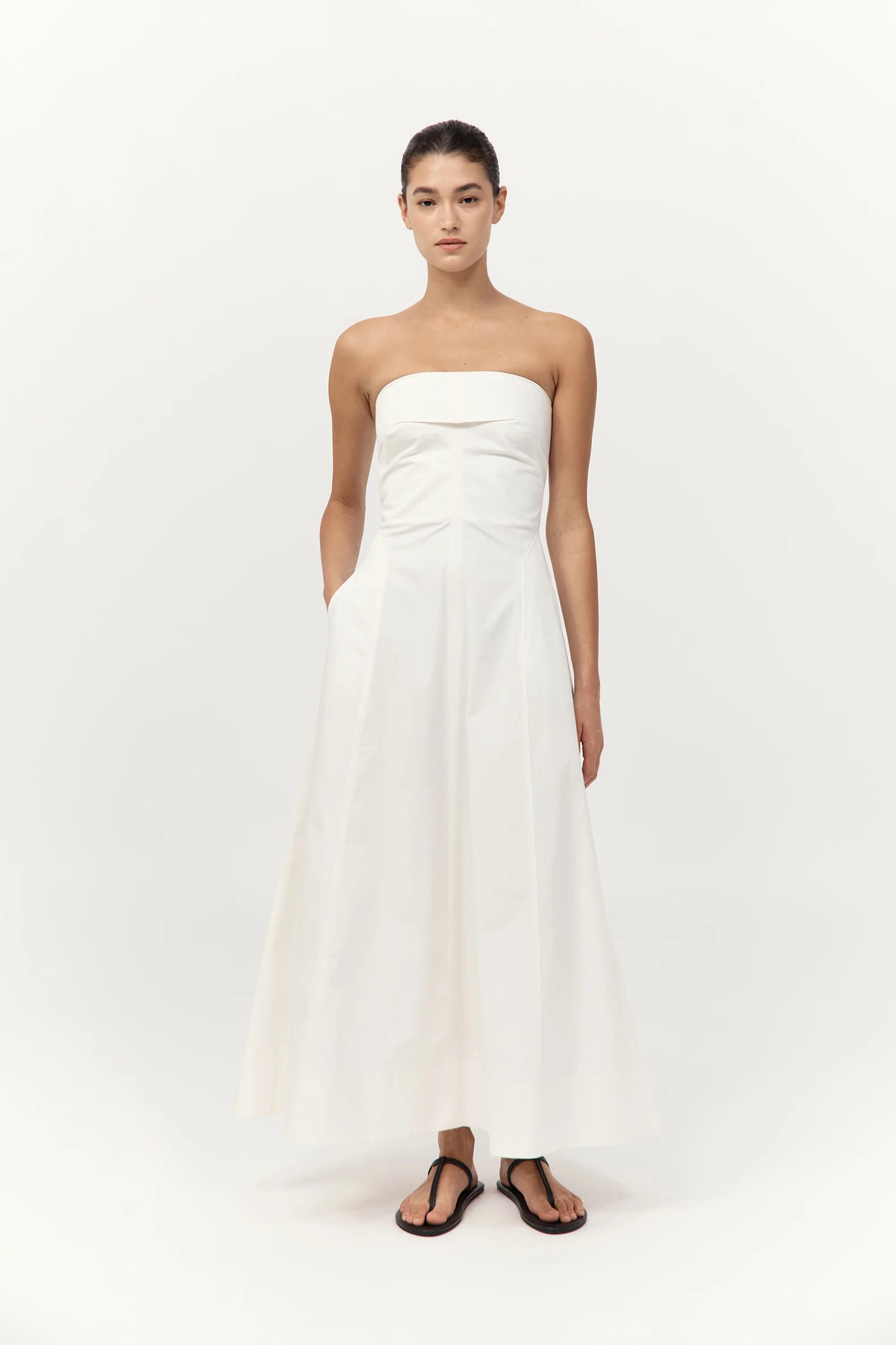 Sculpted Cotton Strapless Dress - Milk