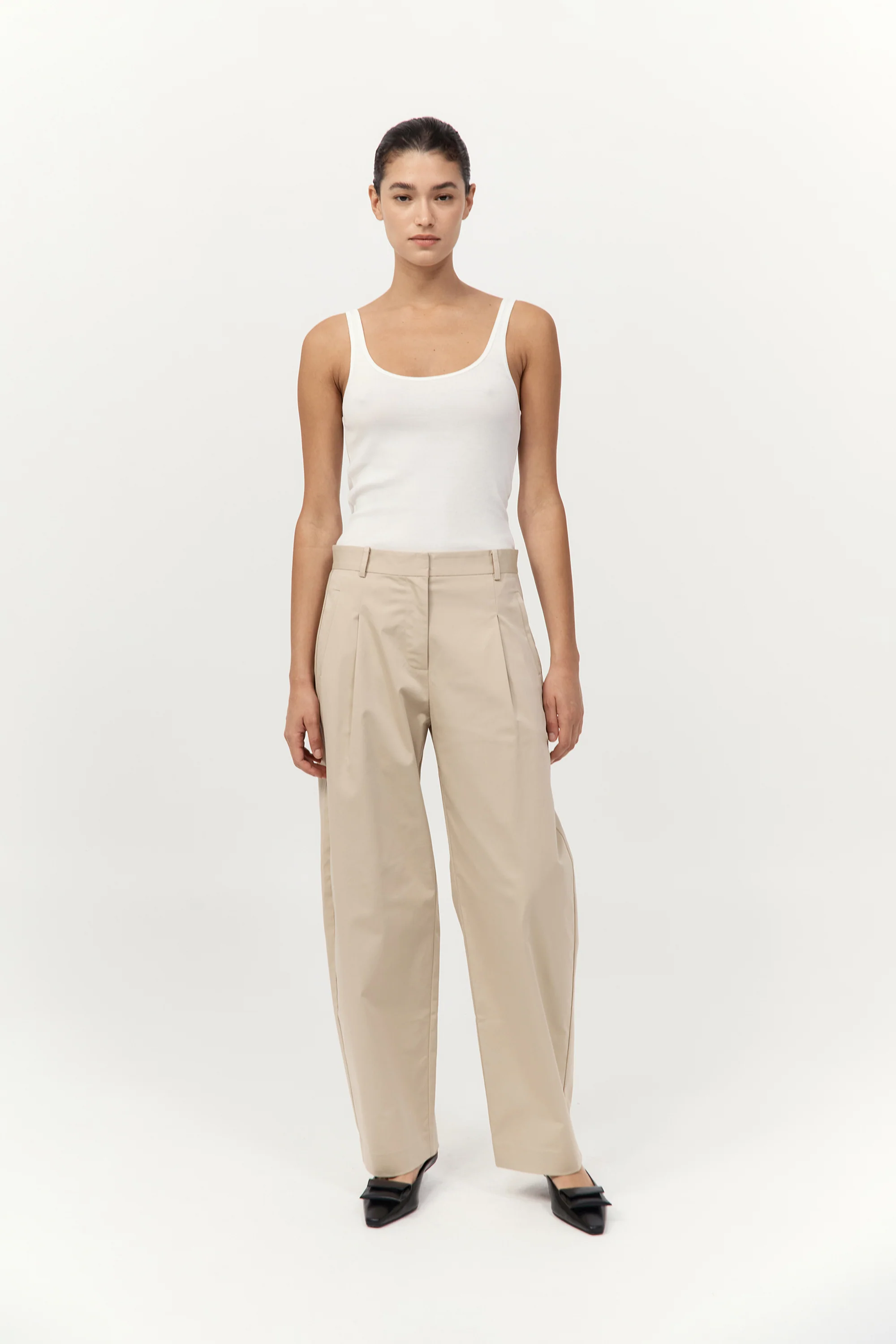 Cotton Barrel Leg Pants - Champagne
