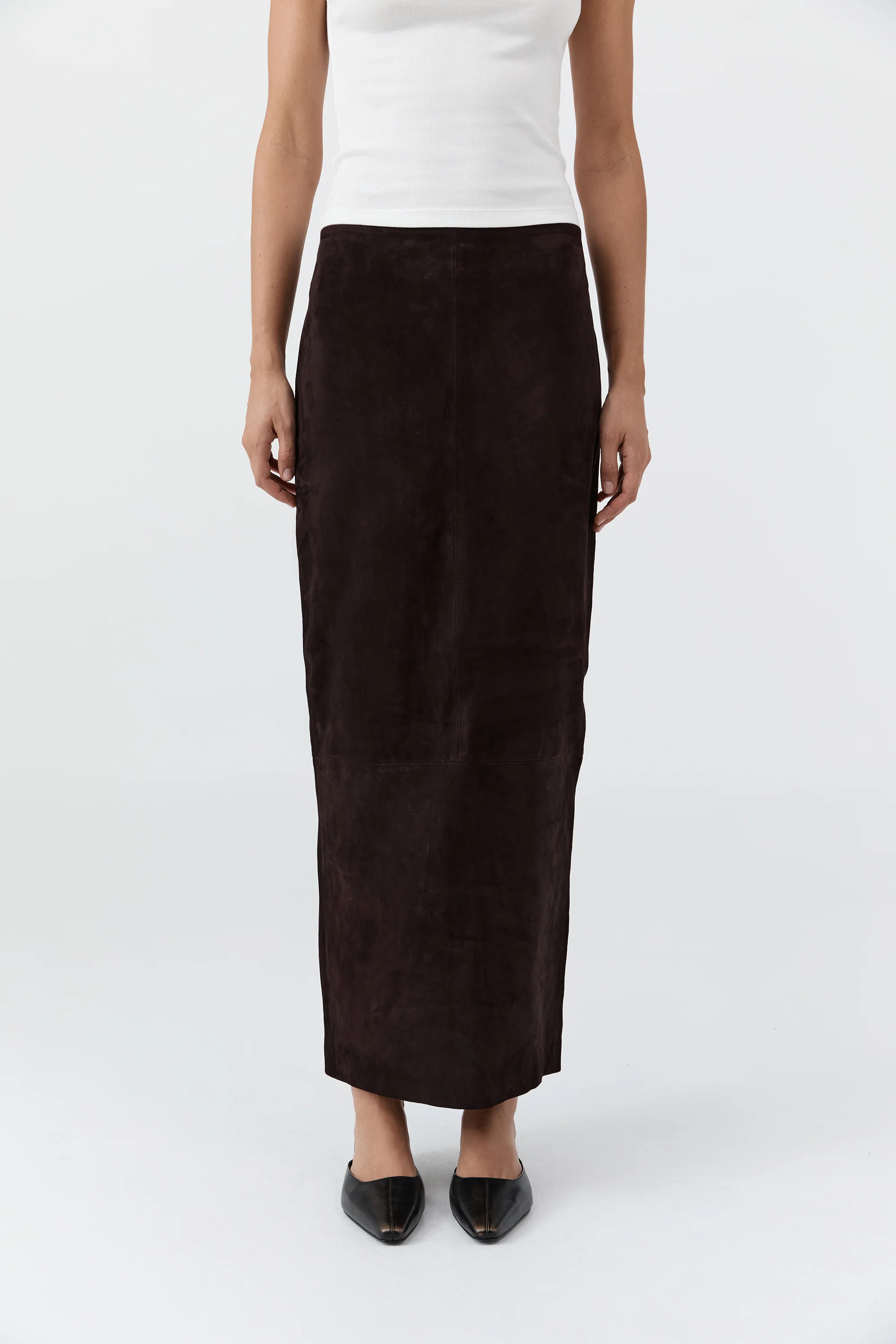 Suede Column Skirt - Coffee