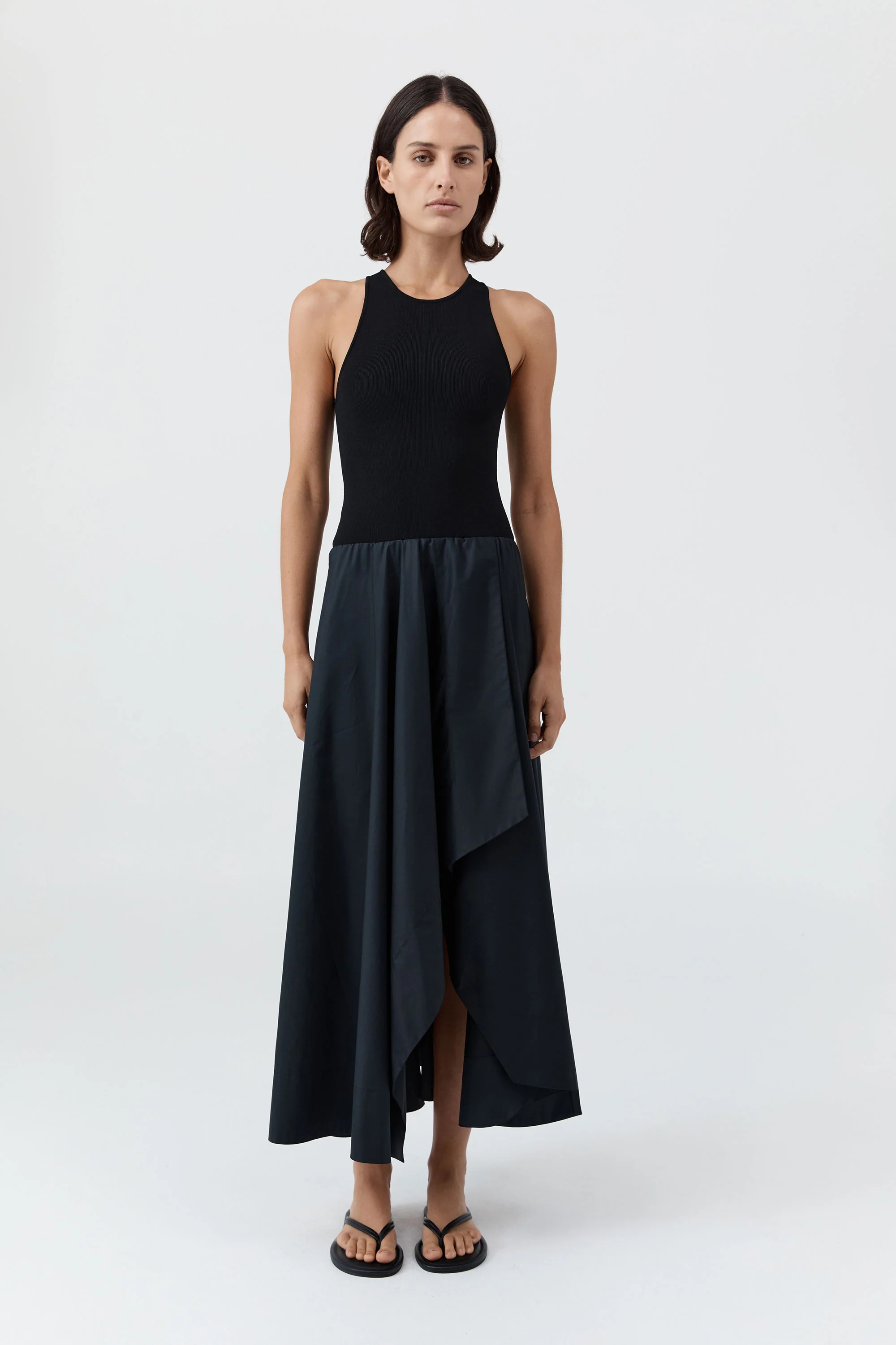 Knit Bodice Asymm Dress - Black