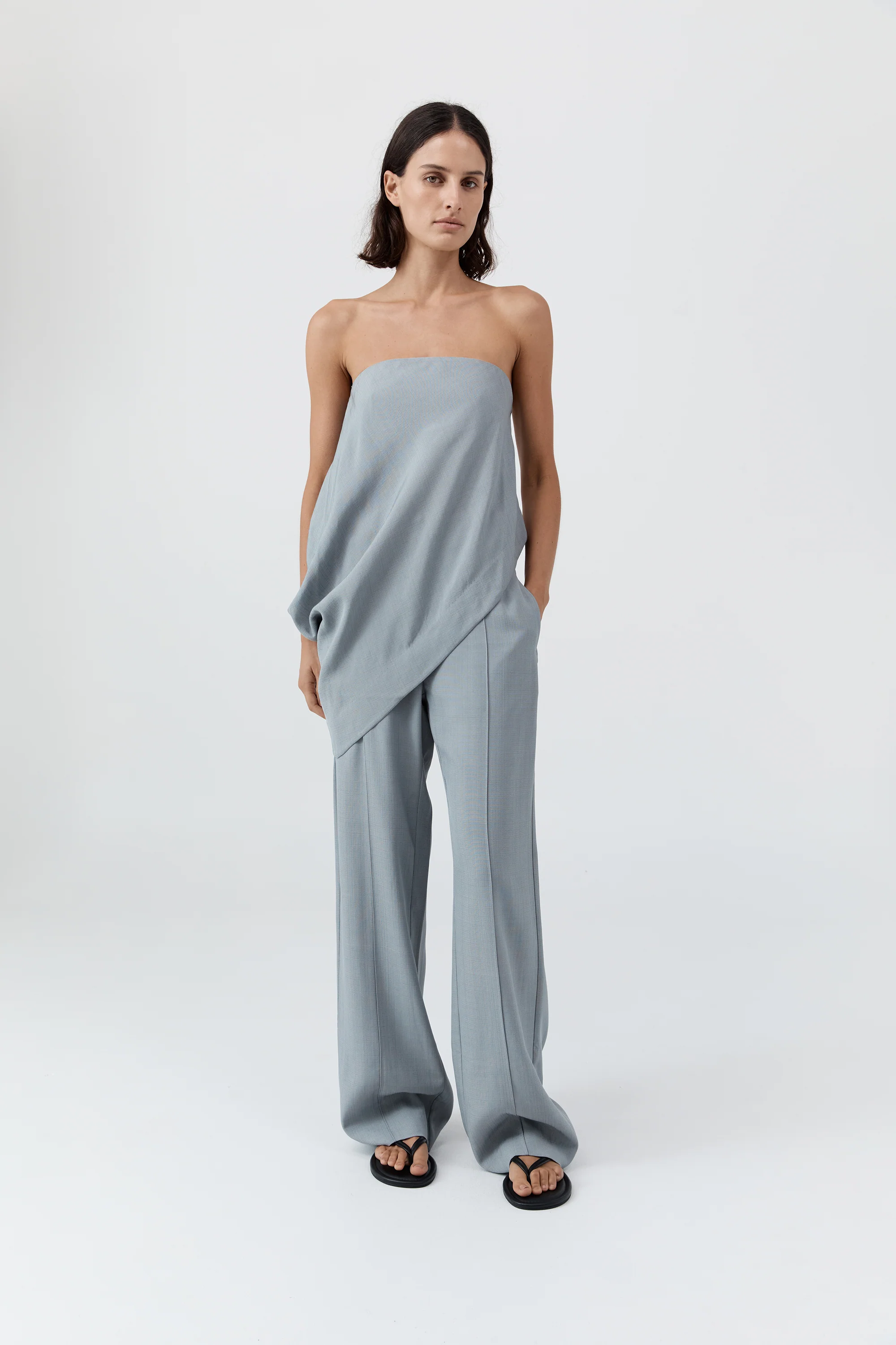 Strapless Asymm Drape Top - Mist