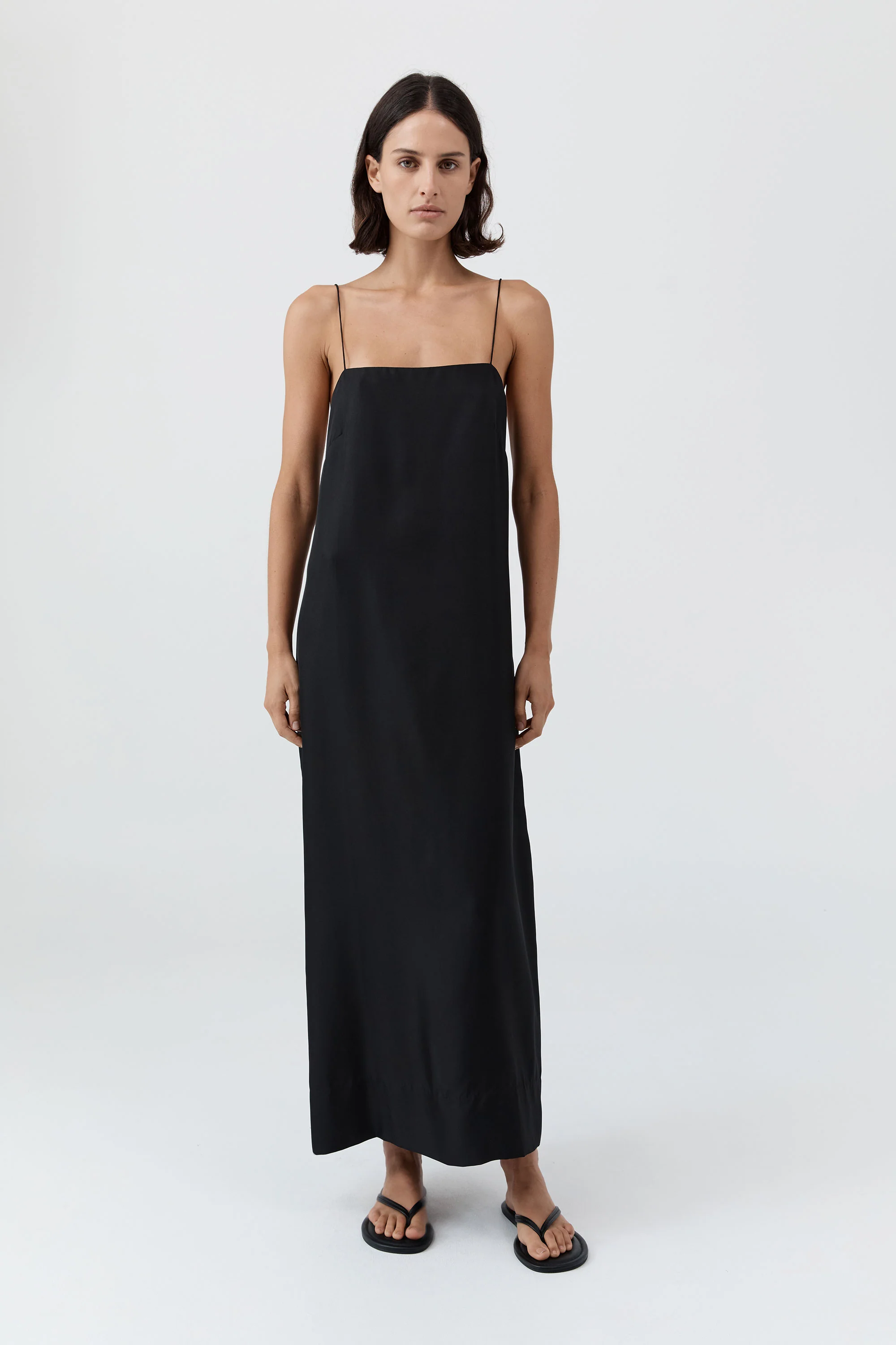 90s Silk Twill Slip Dress - Black