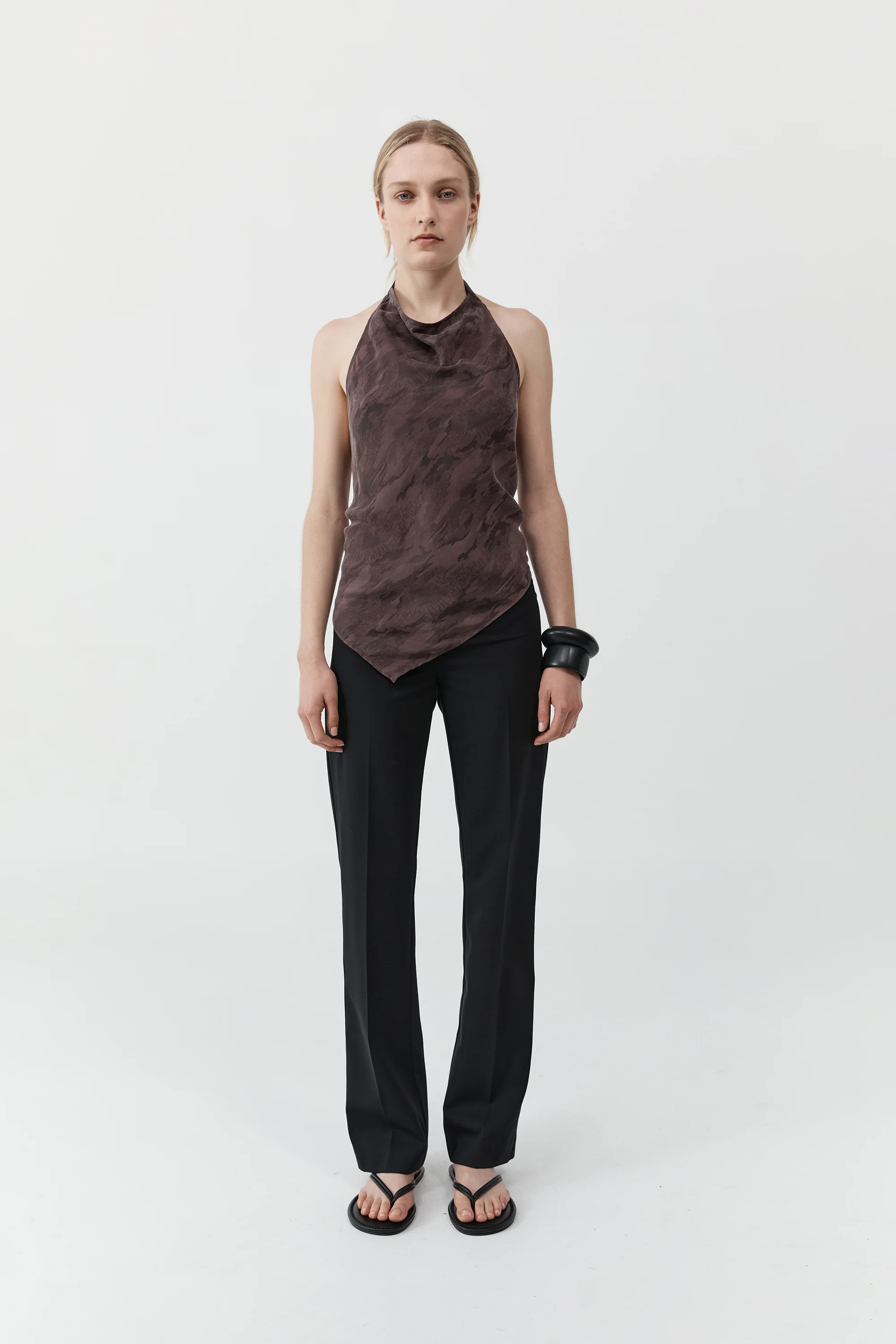 Jacquard Cowl Tie Top - Chocolate Plum