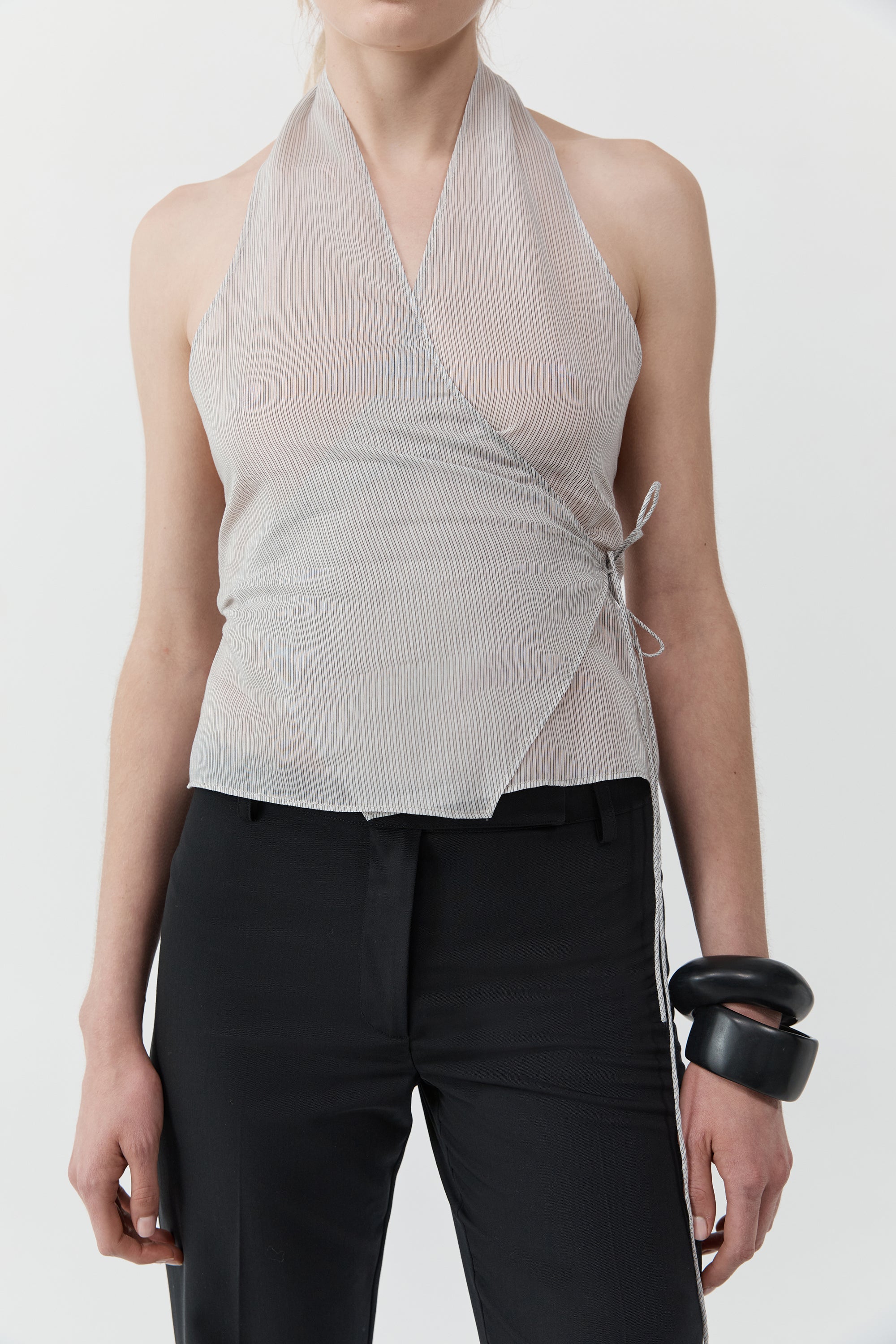 Sheer Stripe Wrap Top - Sheer Stripe