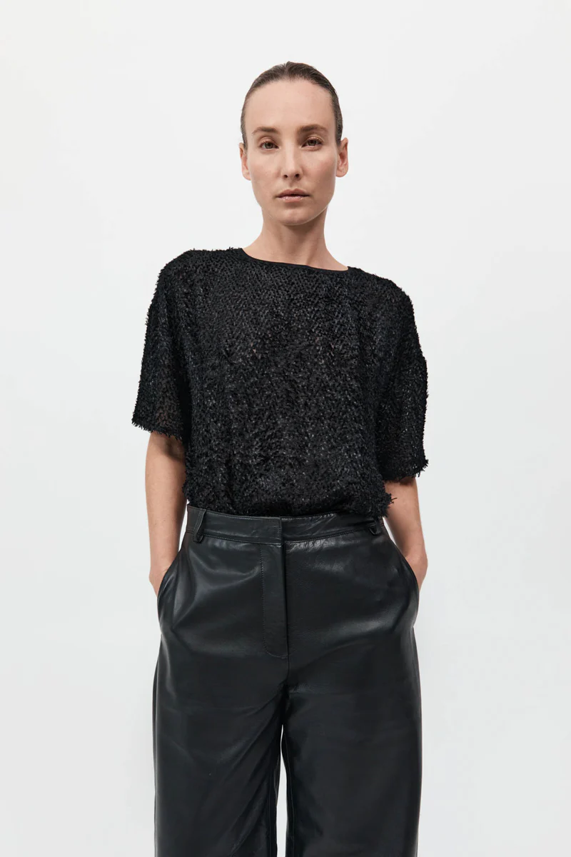 Feathered Silk Tee - Black