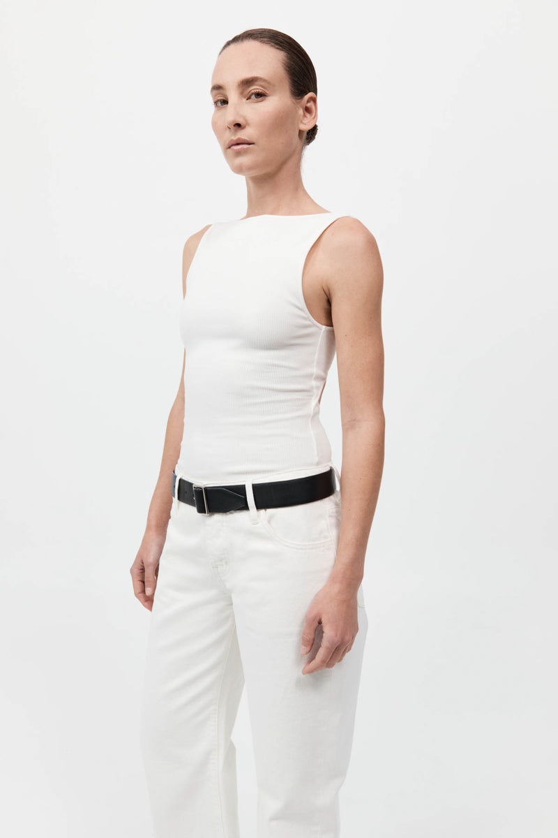 Rib Bateau Cut Out Top - White