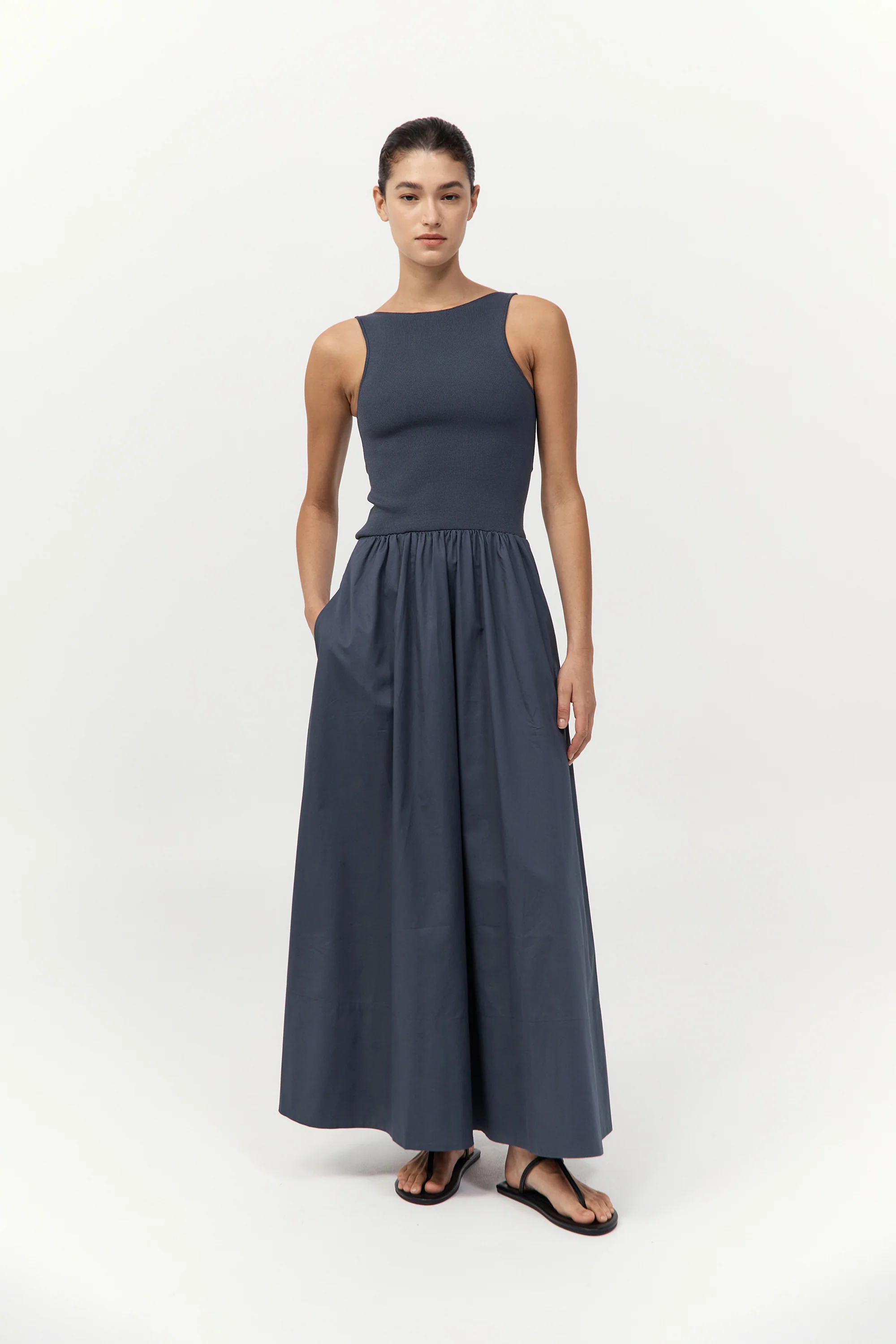 Bateau Cut Out Dress - Graphite