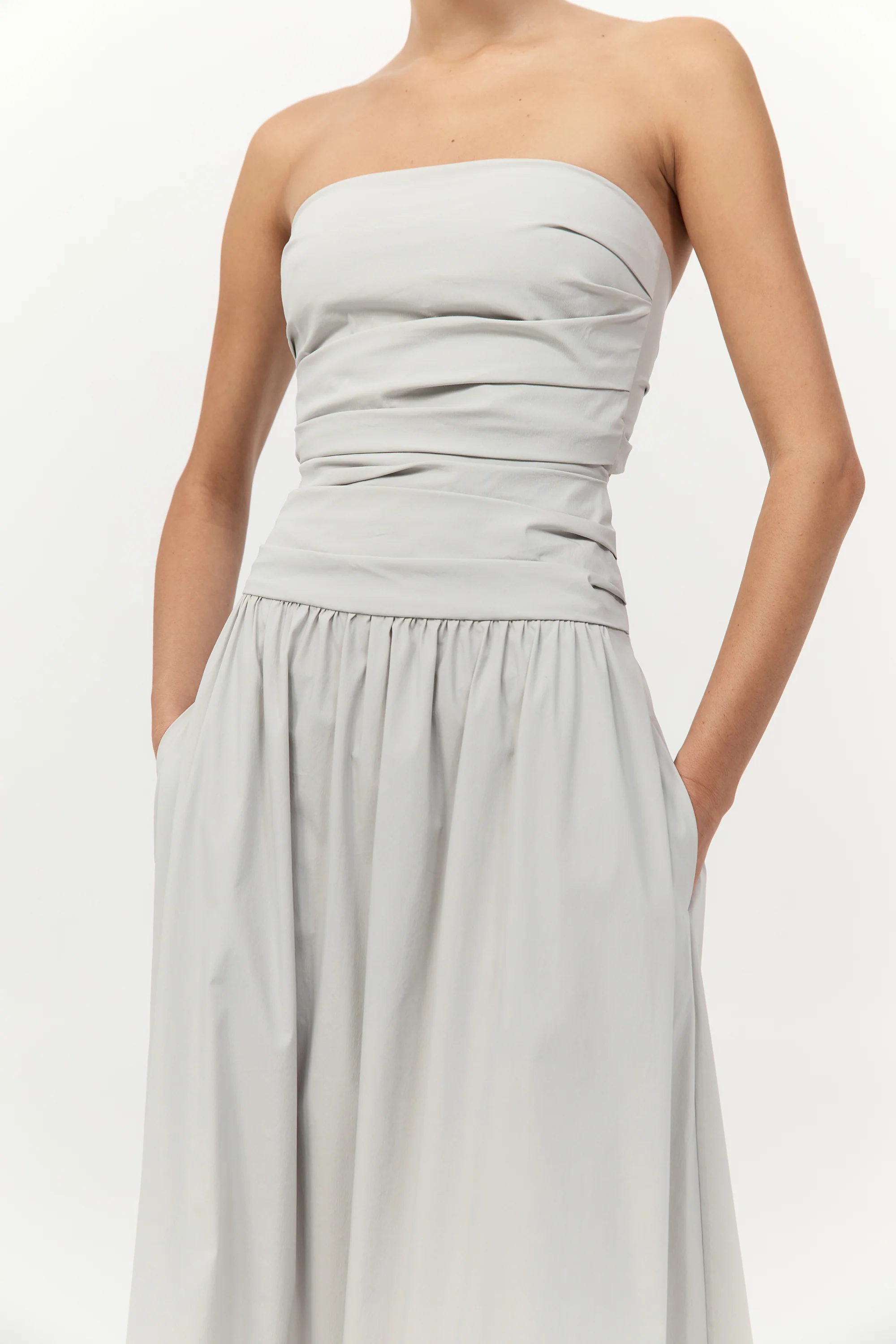 Gathered Strapless Tie Back Dress - Silver