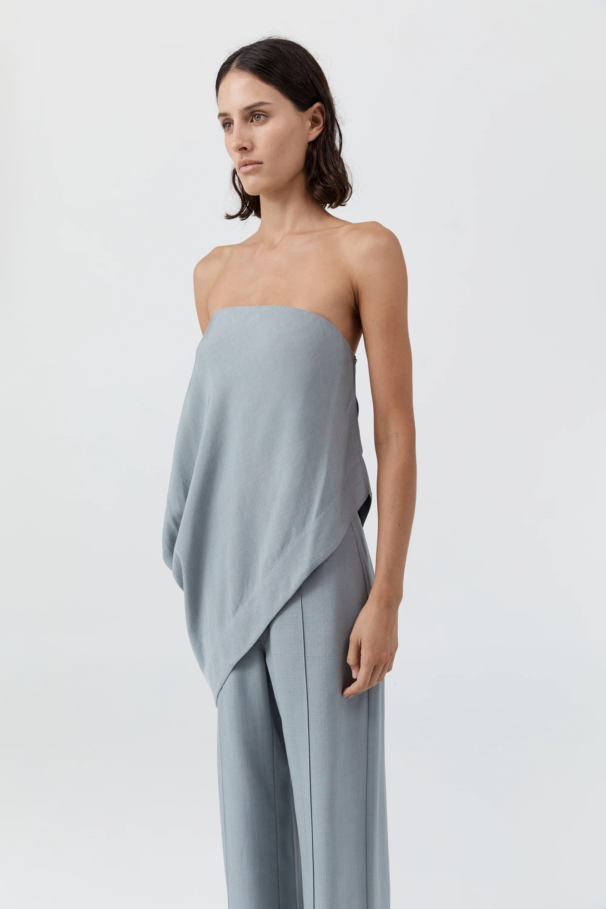Strapless Asymm Drape Top - Mist