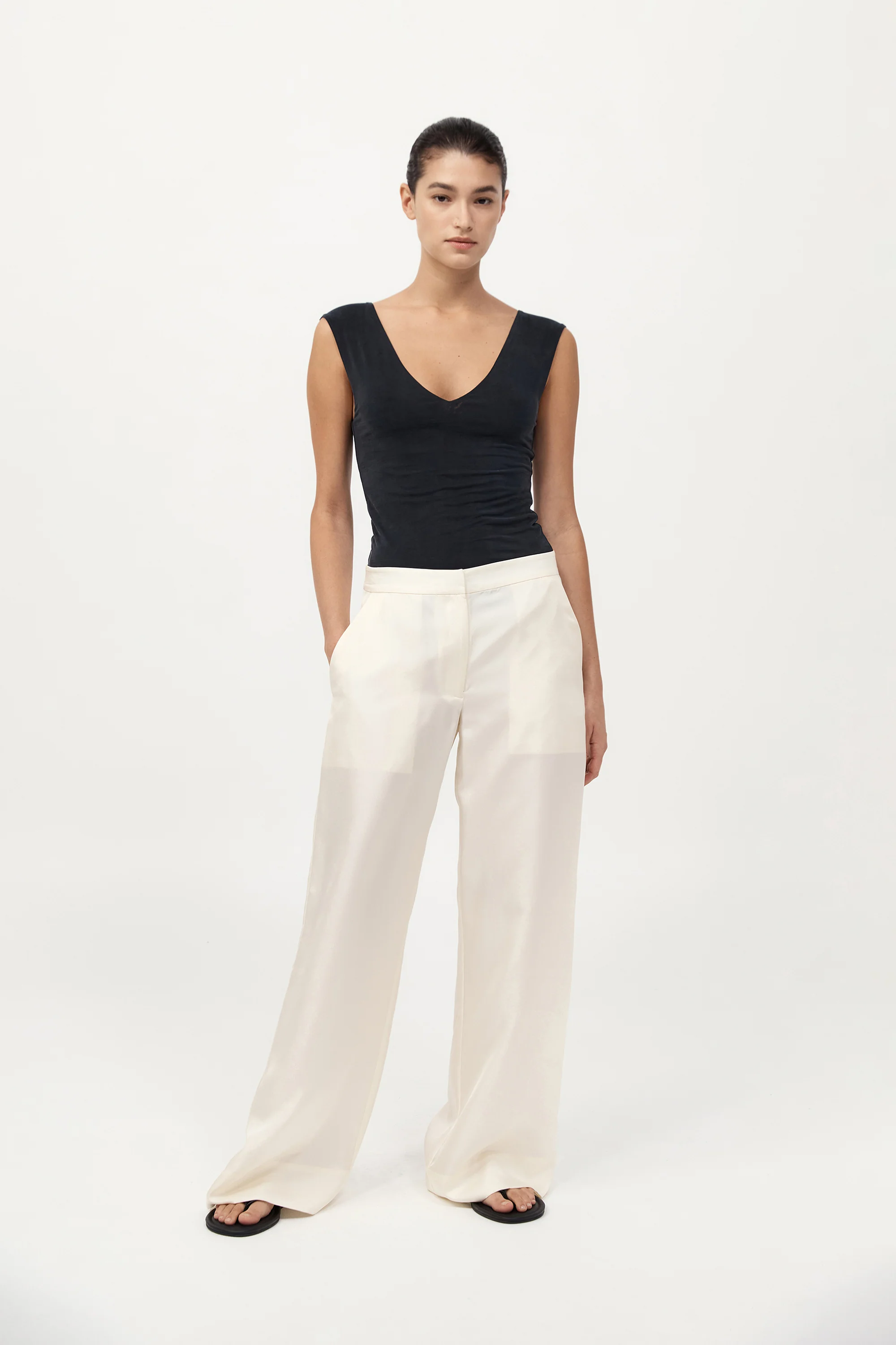 Silk Twill Pants - Milk