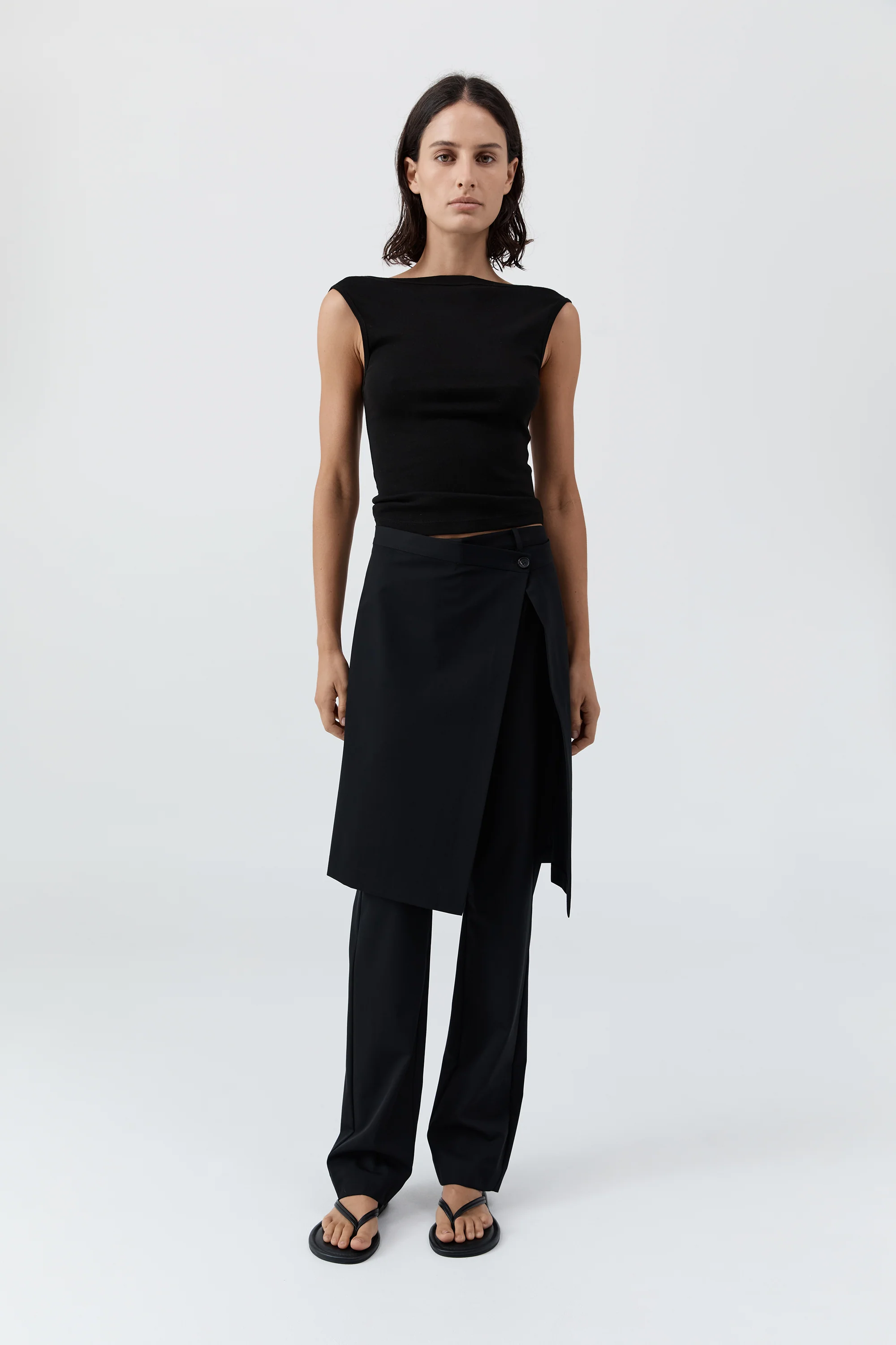 Wool Hybrid Skirt Pants - Black