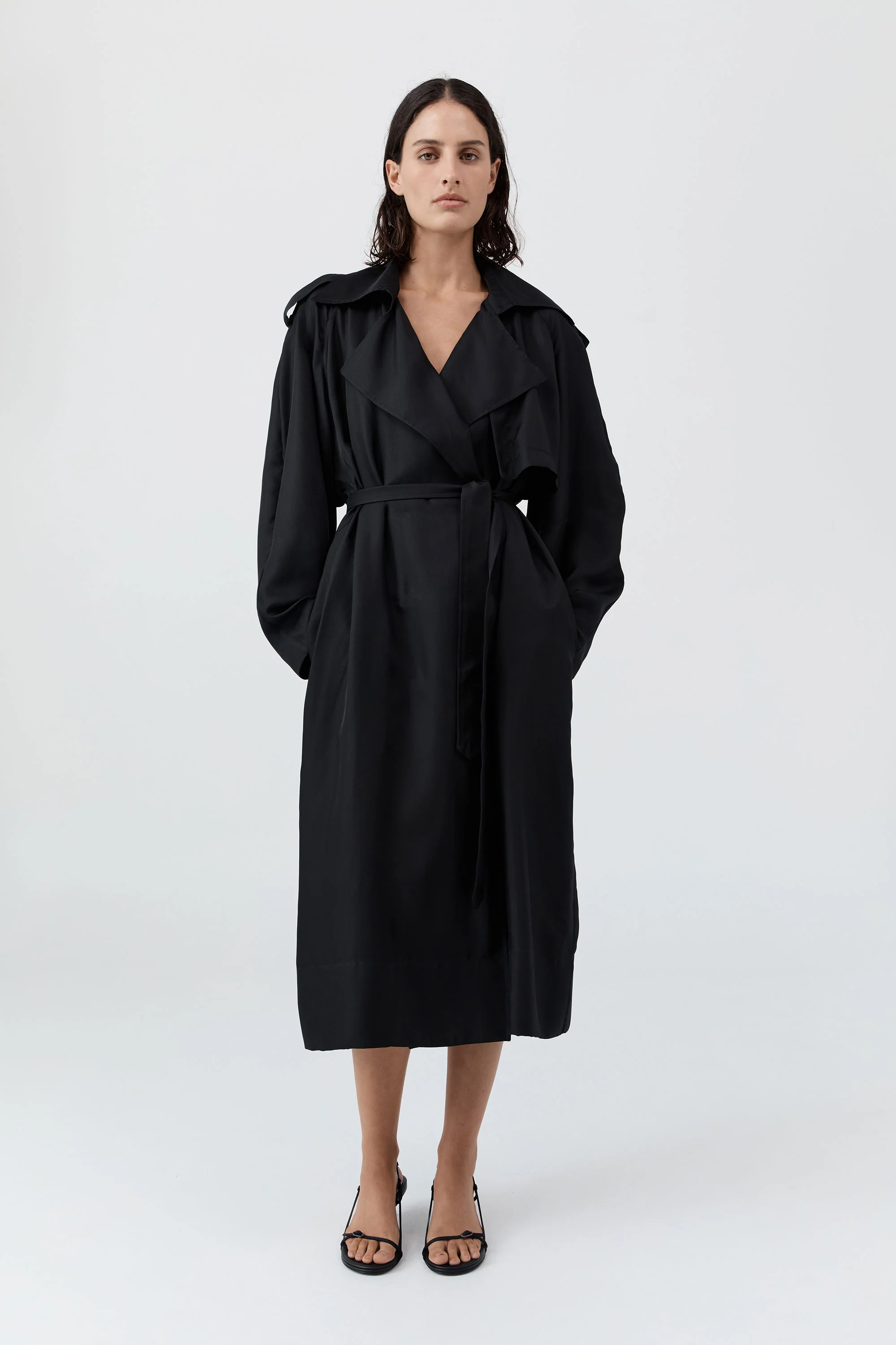 Silk Twill Relaxed Trench - Black