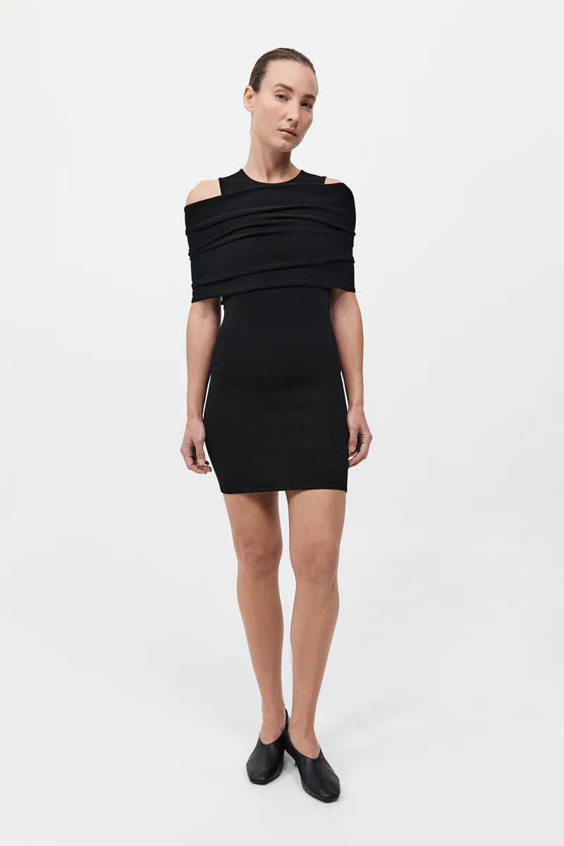 Detachable Layer Knit Dress - Black