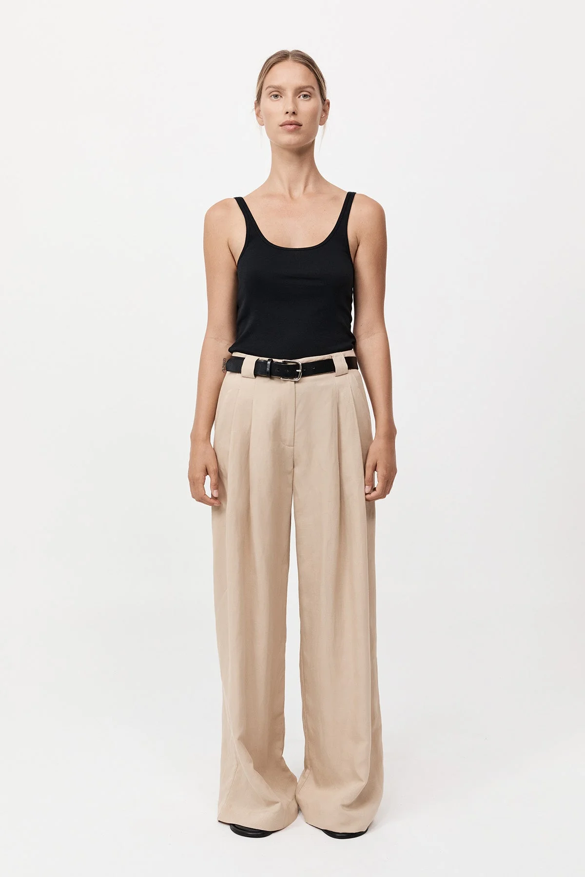 Wide Leg Pleat Pants - Dune