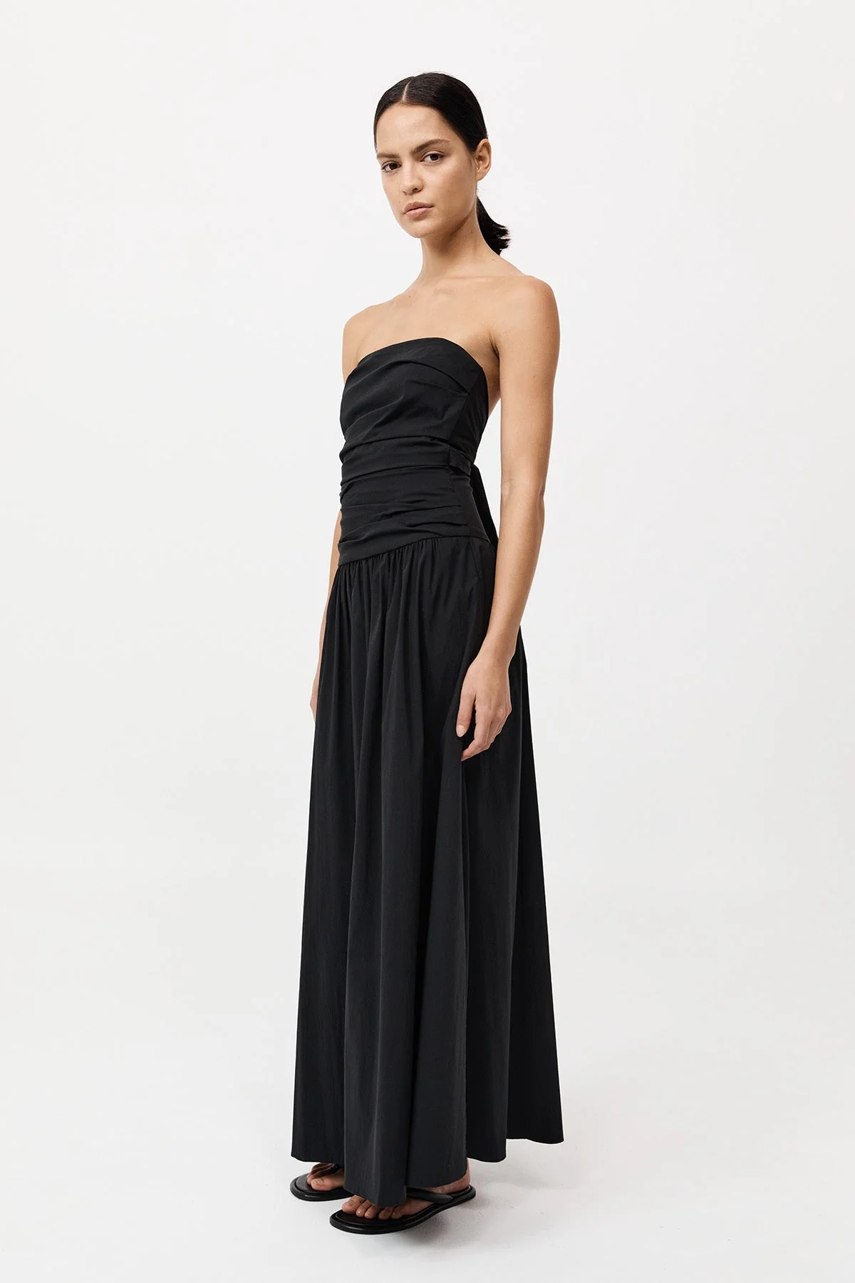 Gathered Strapless Tie Back Dress - Black