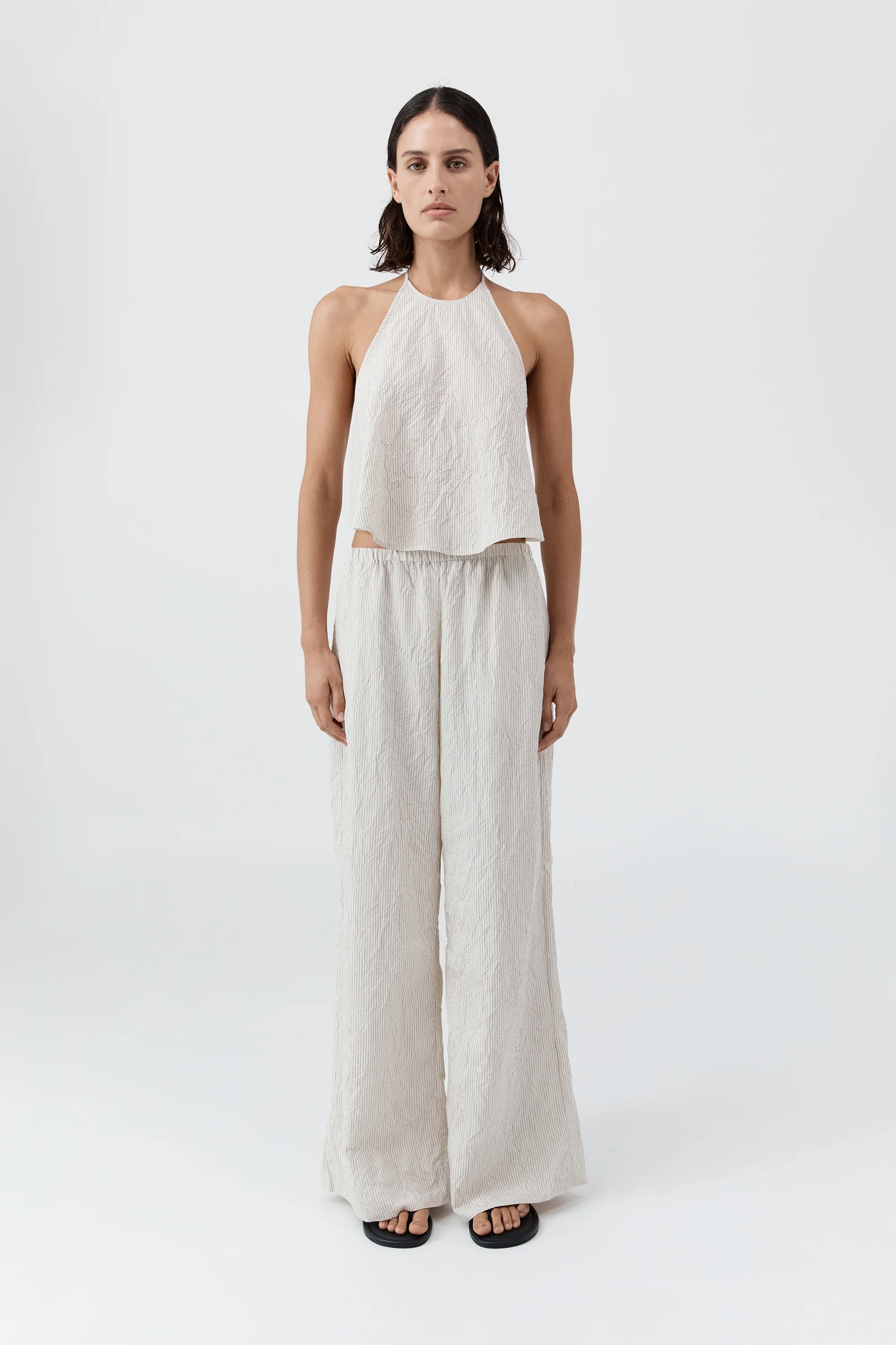 Crushed Halter Top - Petite Pinstripe