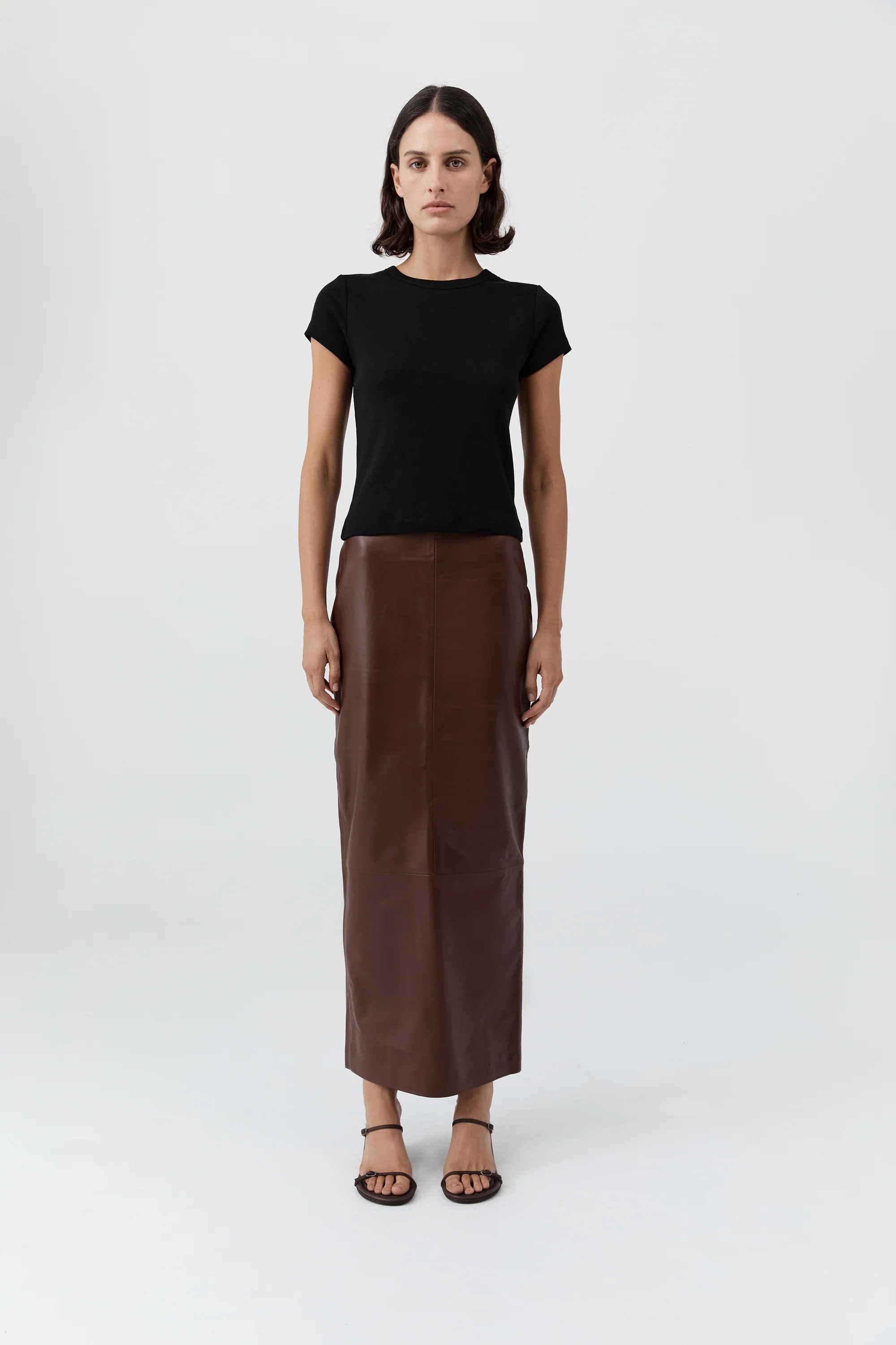 Leather Column Skirt - Rum