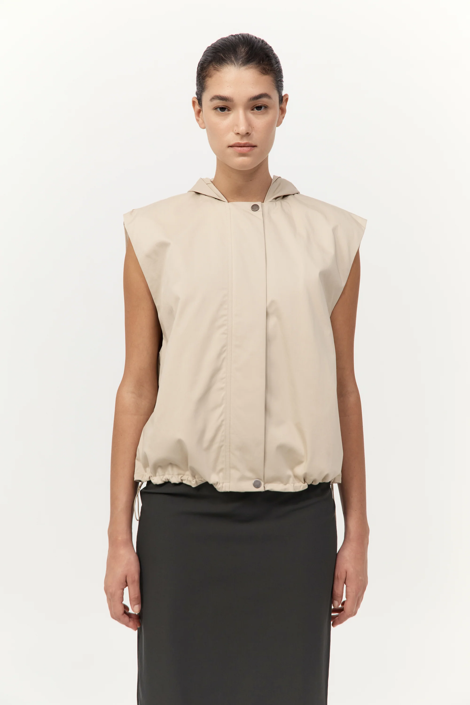 Cotton Sleeveless Parka - Champagne