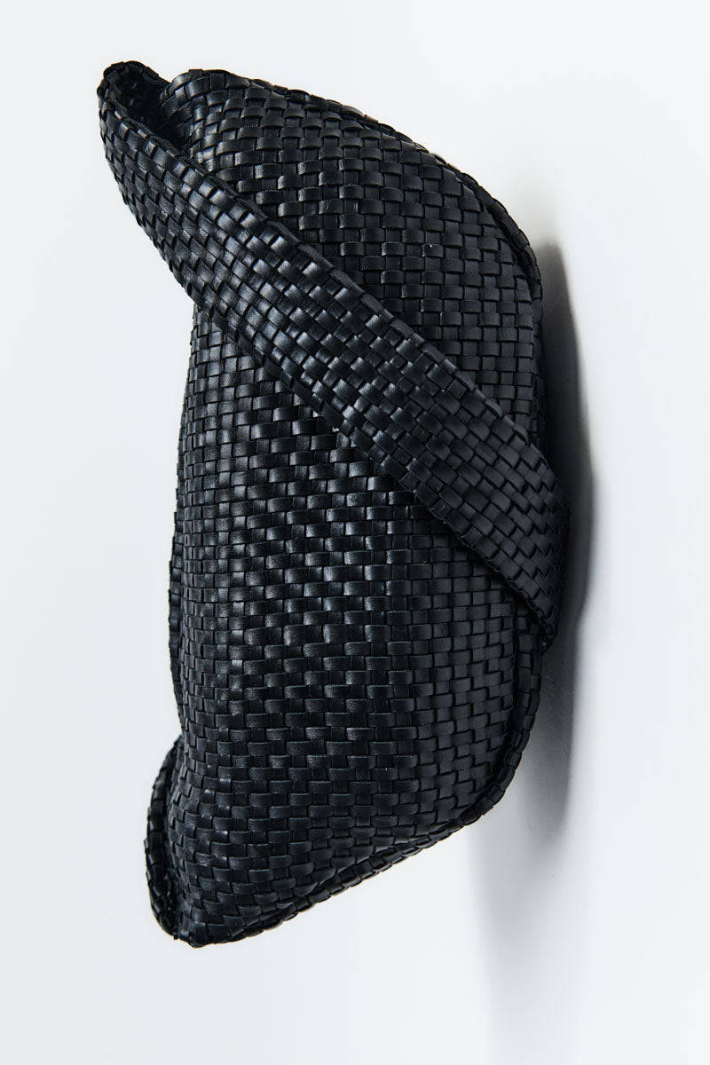 Lattice Weave Crescent Bag - Black