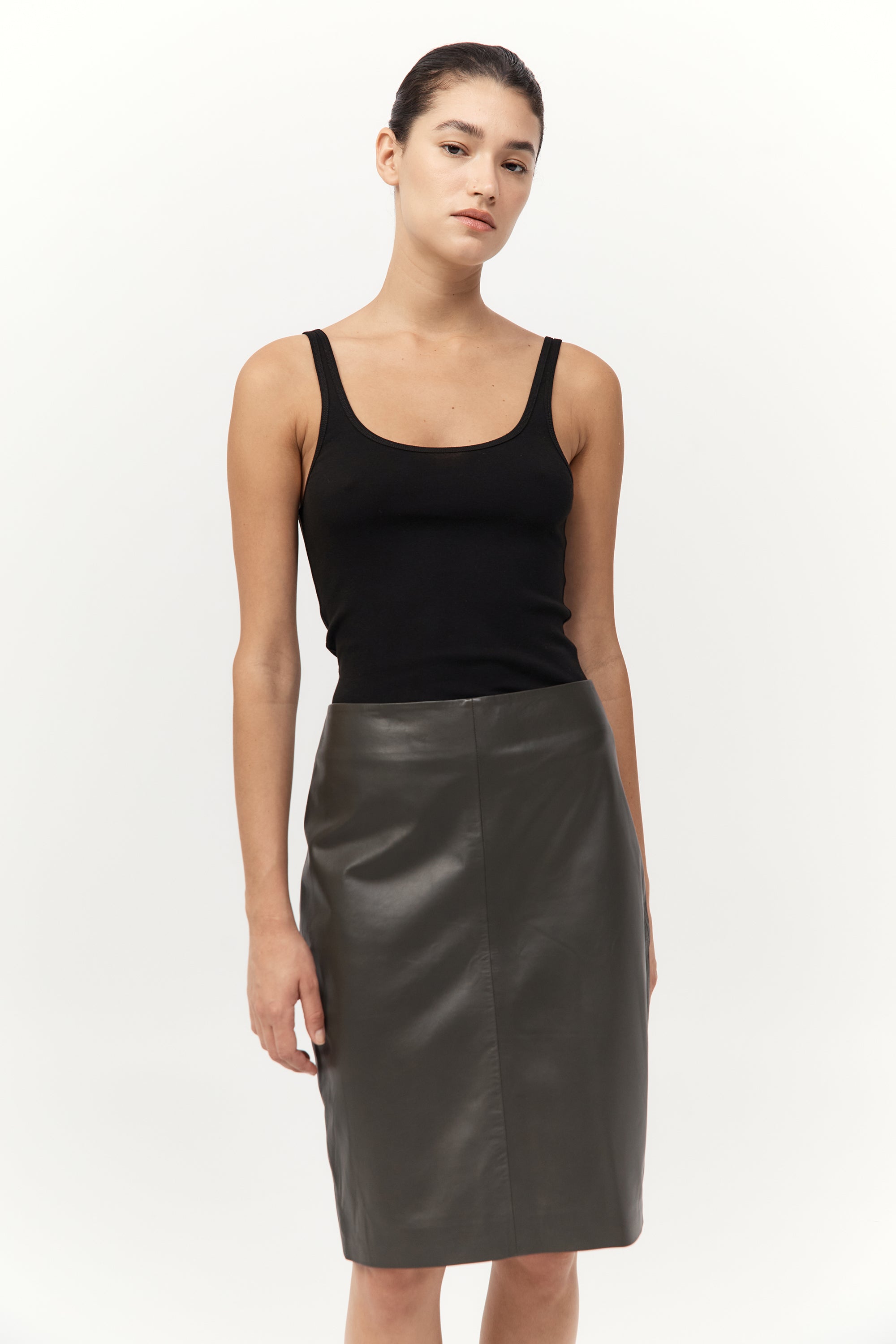 Leather Pencil Skirt - Khaki