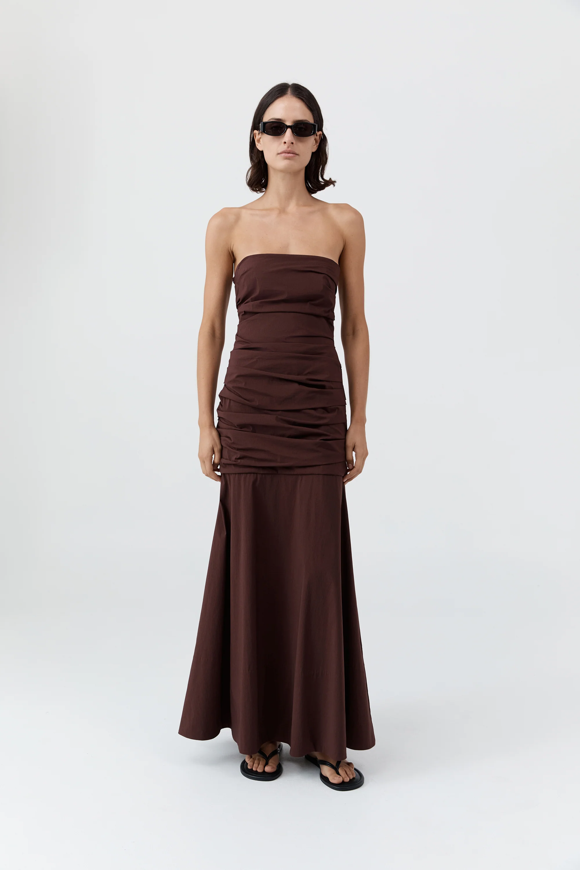 Gathered Strapless Longline Dress - Liqueur