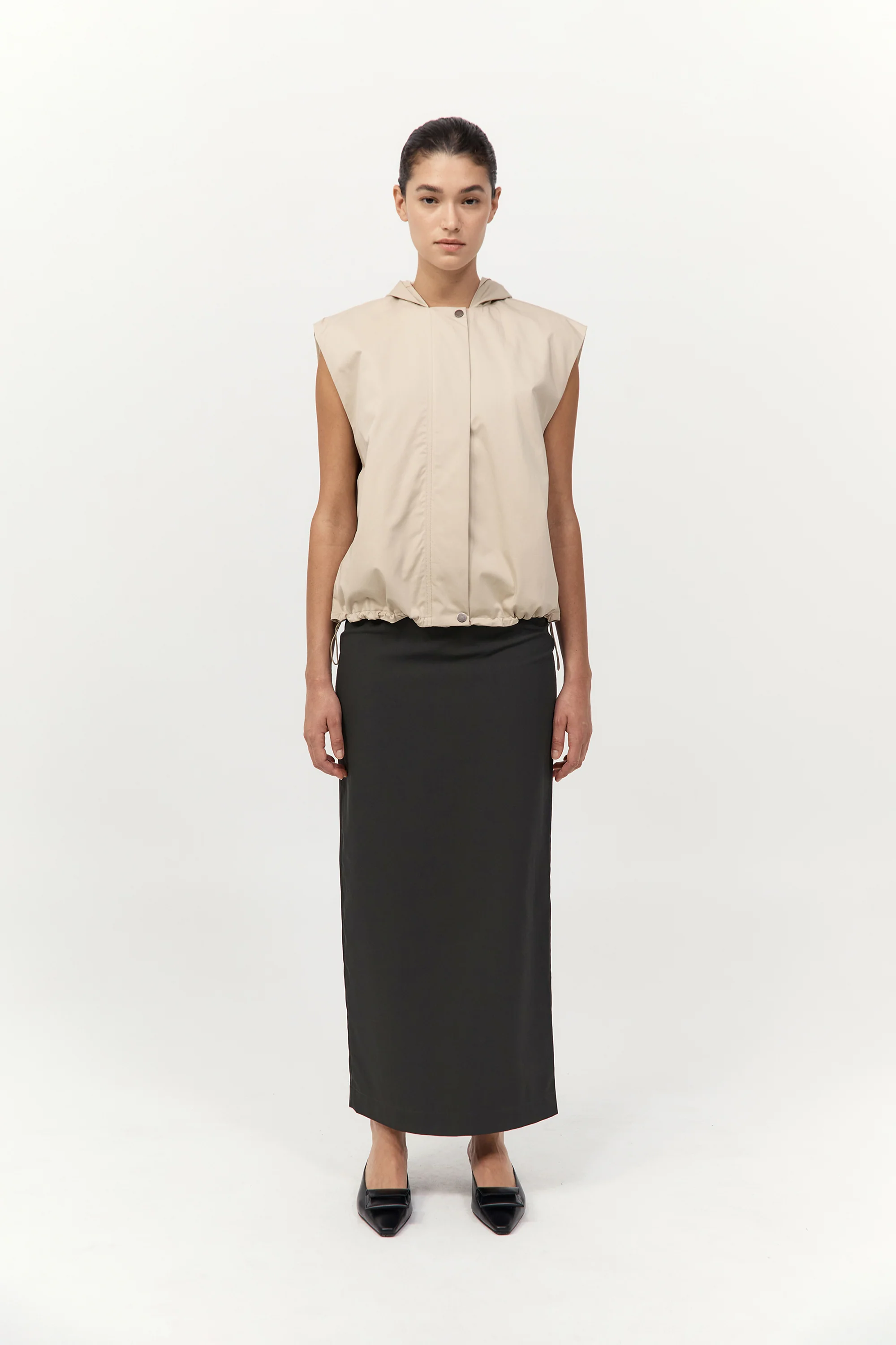 Cotton Sleeveless Parka - Champagne