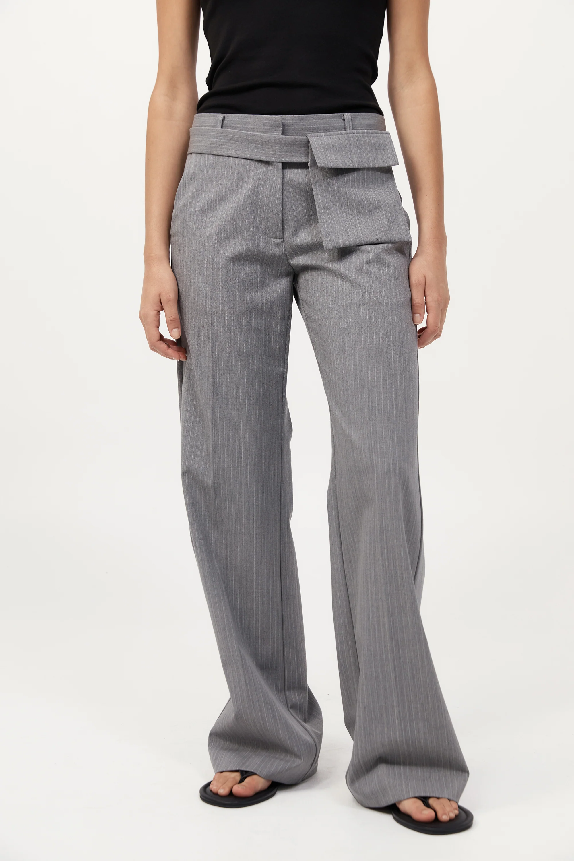 Carter Pocket Belt Pants - Grey Pinstripe