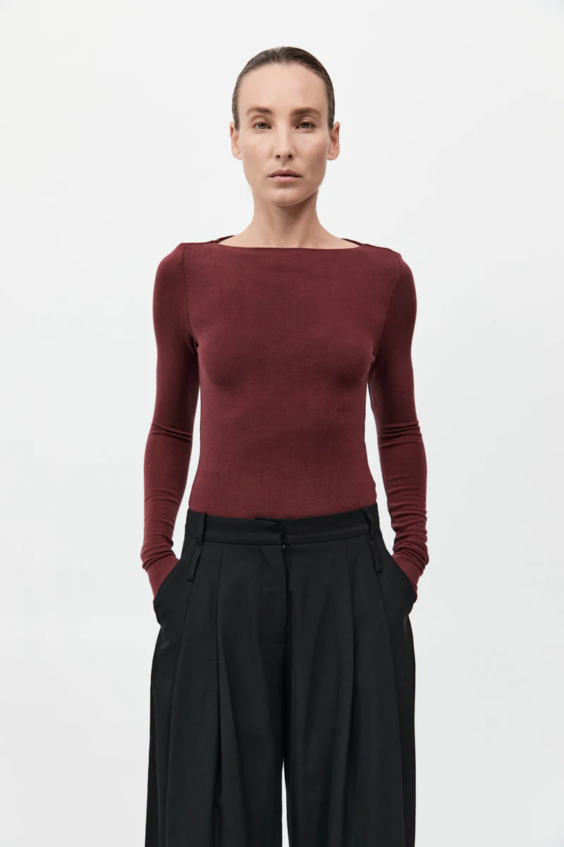 Bateau Long Sleeve Jersey Top - Currant