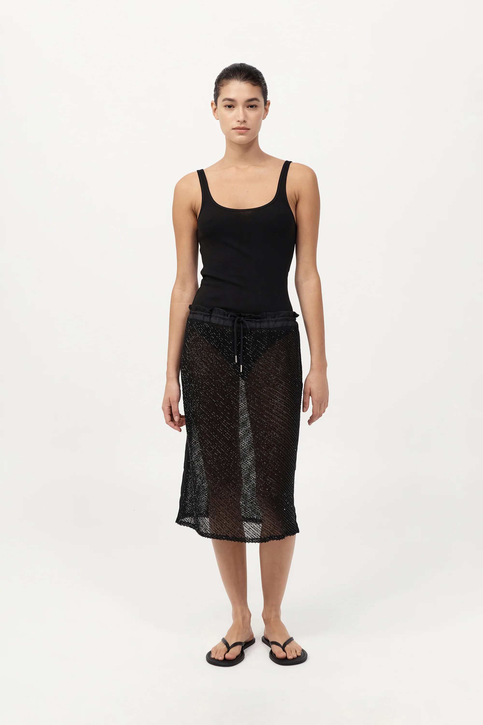 Glass Beaded Mesh Skirt - Jet Black