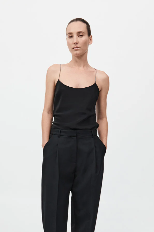 Fine Chain Silk Cami - Black