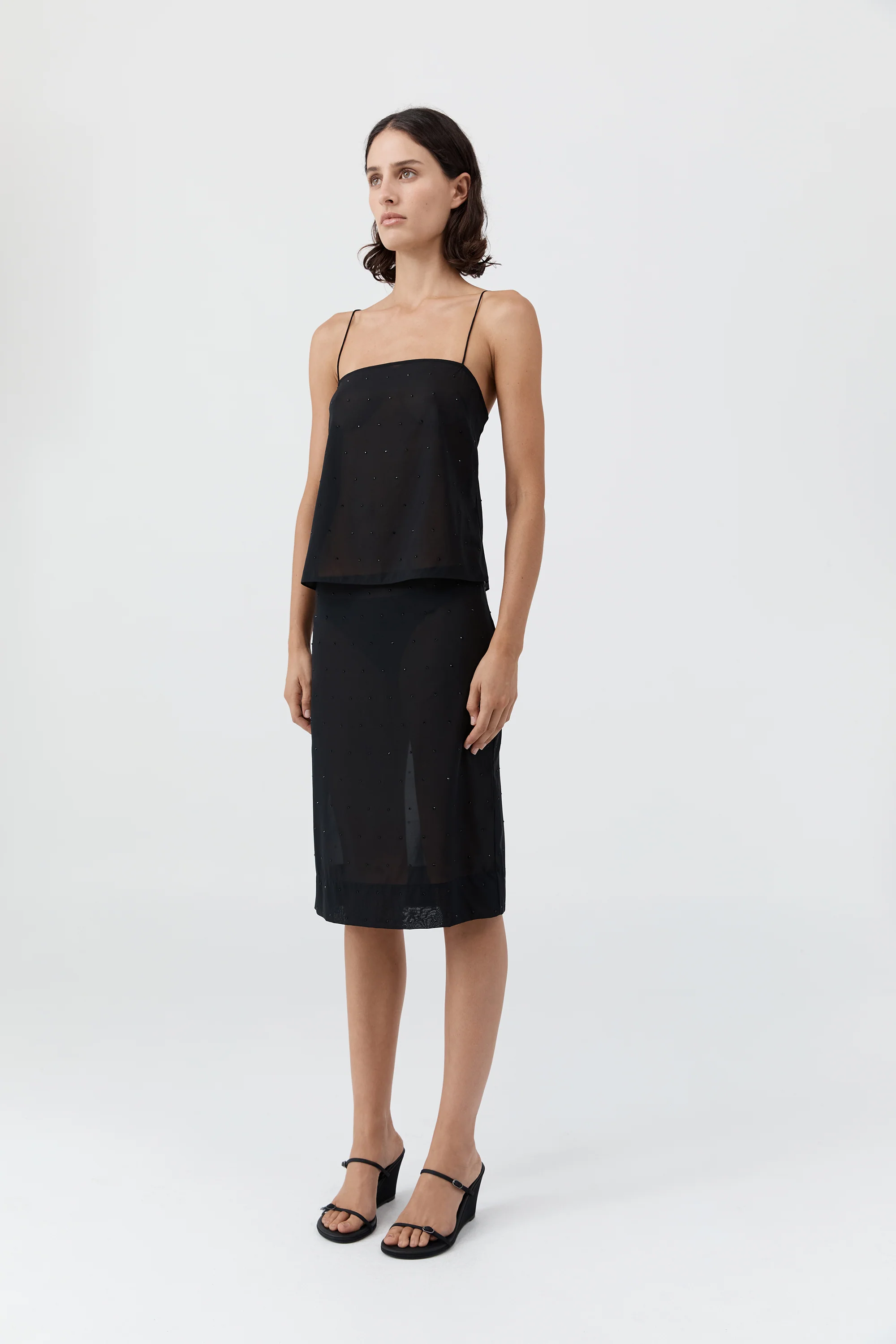 Silk Glass Beaded Cami - Black