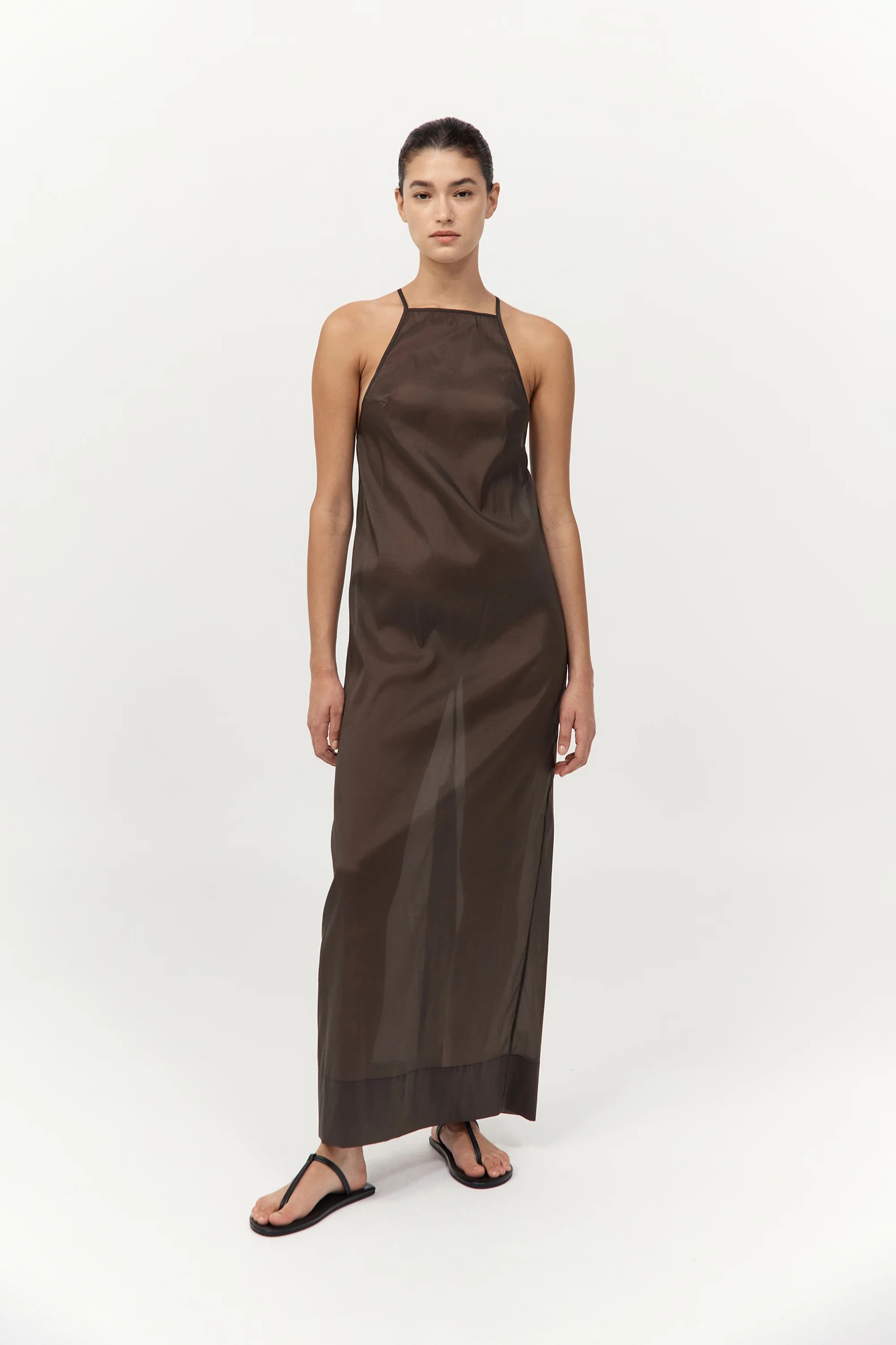 Transparent Column Dress - Black Olive