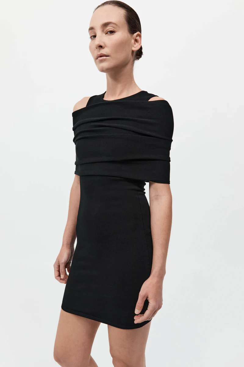 Detachable Layer Knit Dress - Black