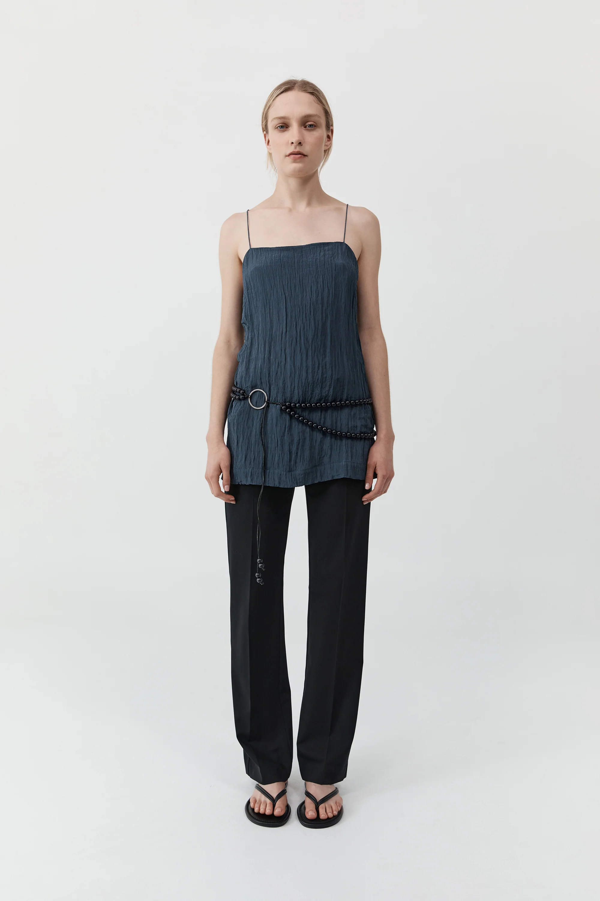 Crinkle Square Neck Mini Dress - Ink