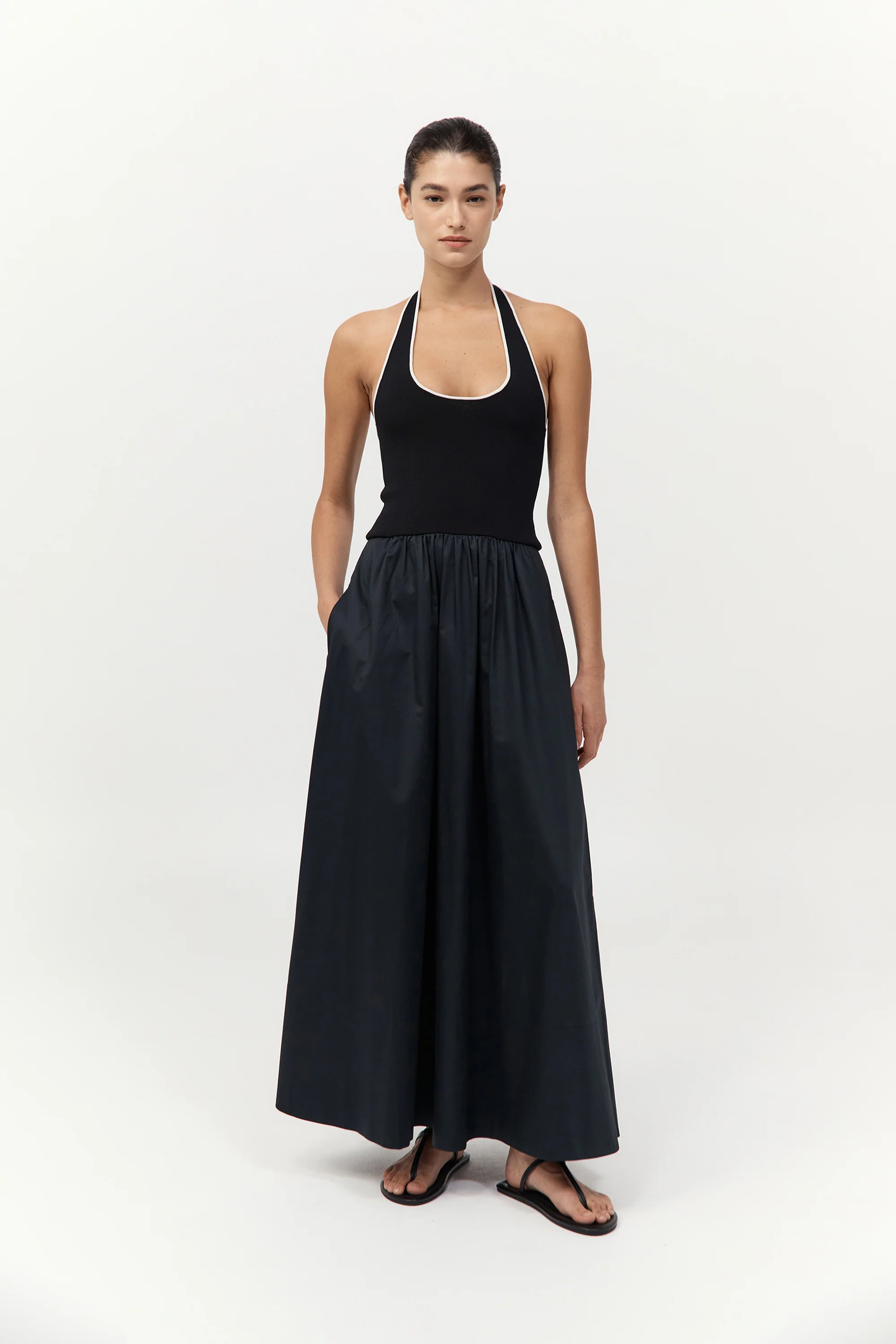 Halter Gathered Dress - Black