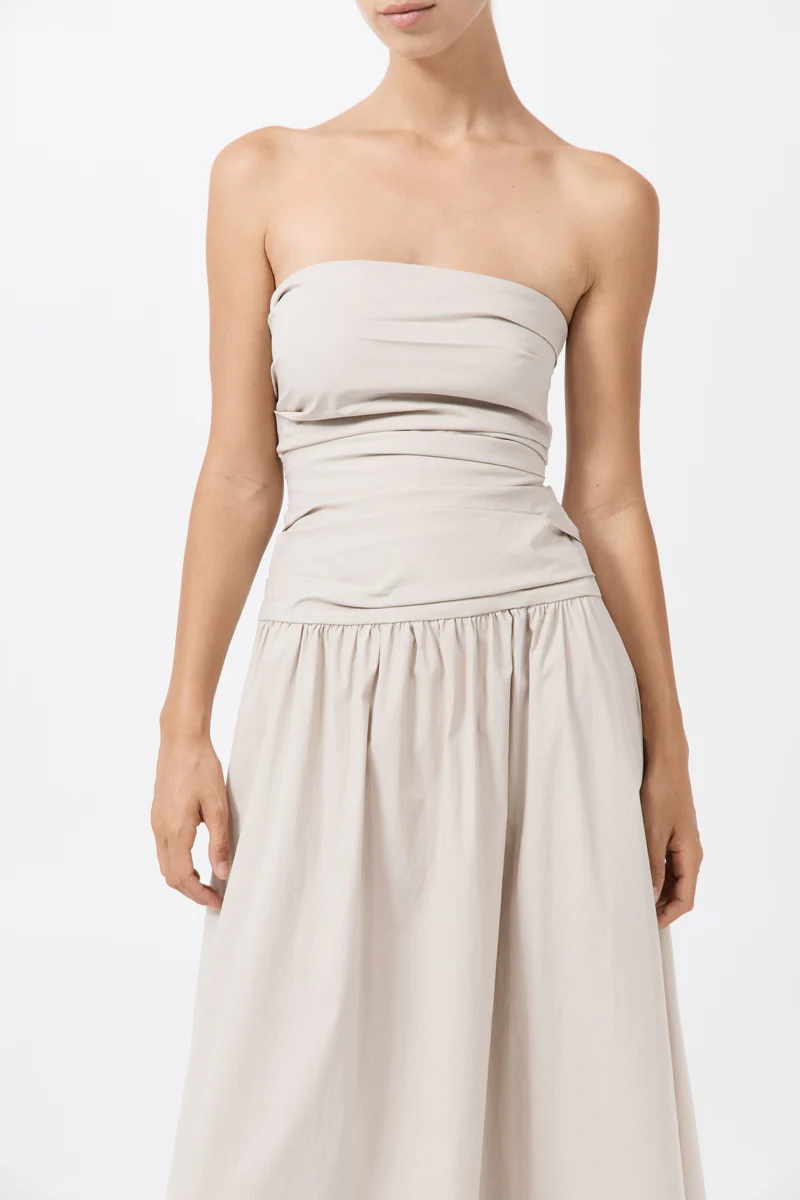 Gathered Strapless Tie Back Dress - Creme