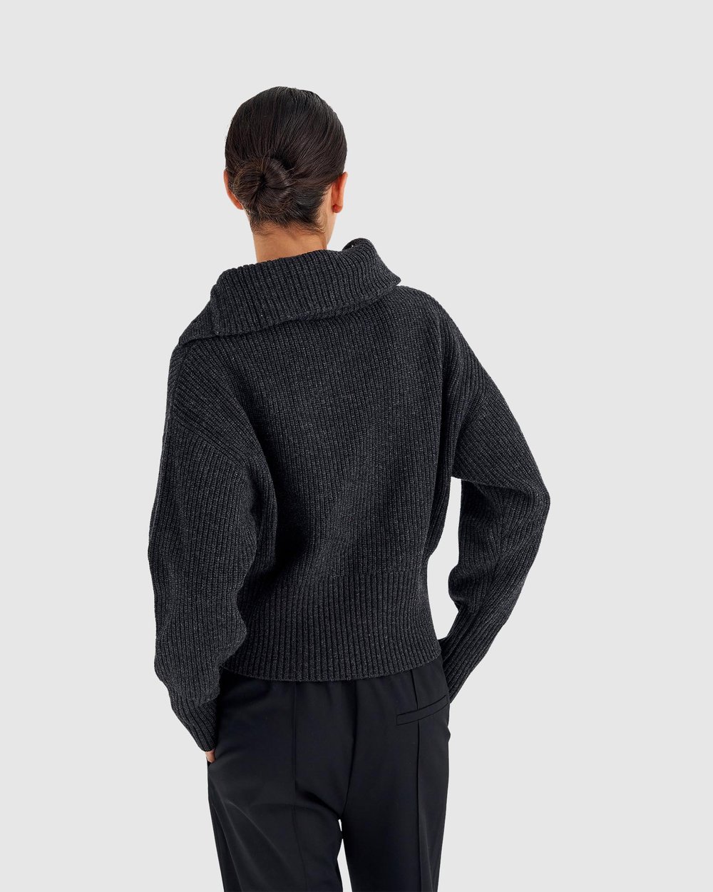 Button Detail Ribbed Collar Knit