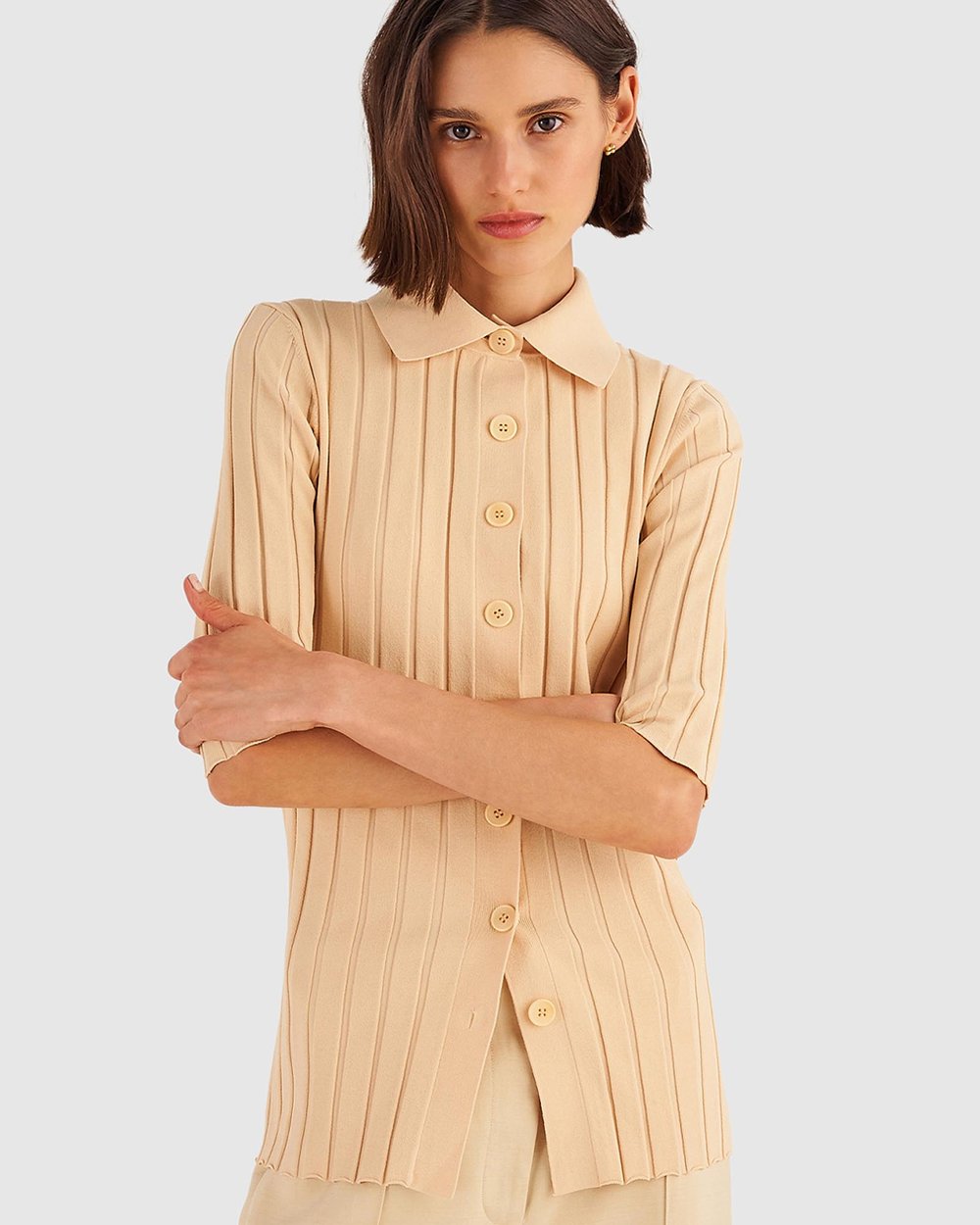 Half Sleeve Rib Cardi