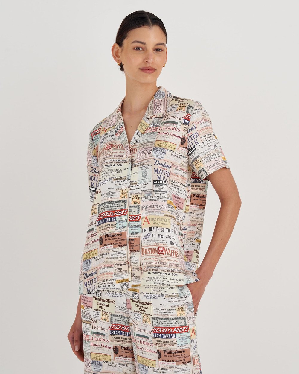 Short Sleeve Label Print Camp Shirt