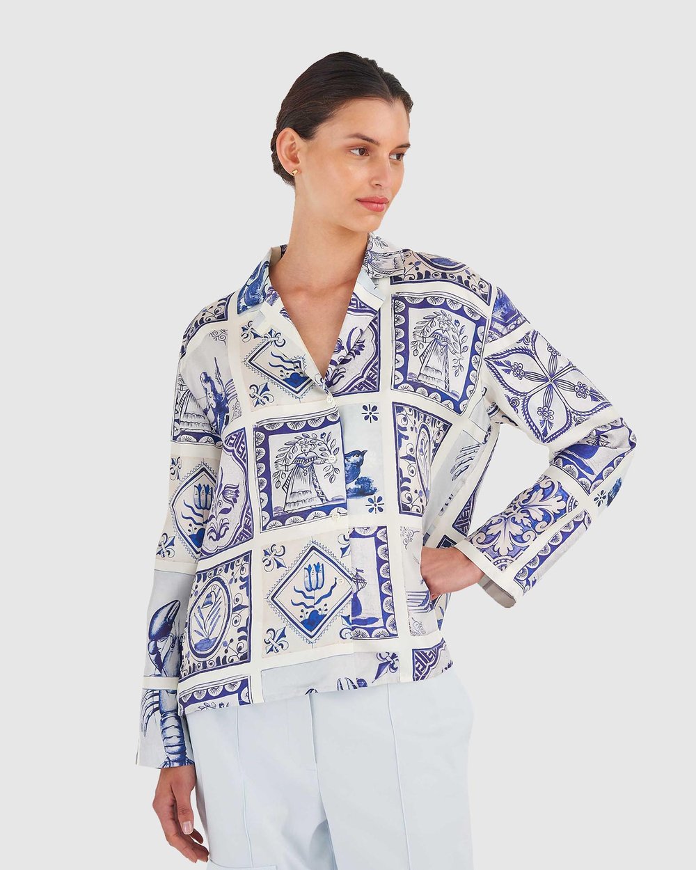 Tile Print Long Sleeve Shirt