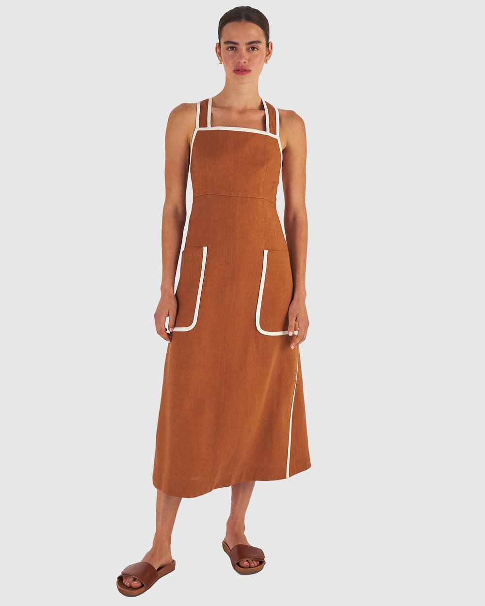 Contrast Bind Apron Dress