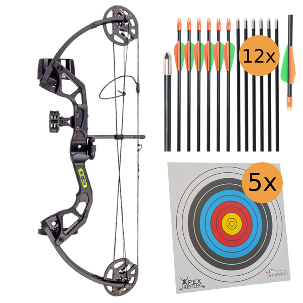Apex Rush Kid's Gift Pack - 30lbs Compound Bow - Black - Right Handed