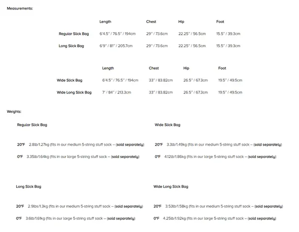 Kifaru Slick Bag 20° / Long Length / Wide Width