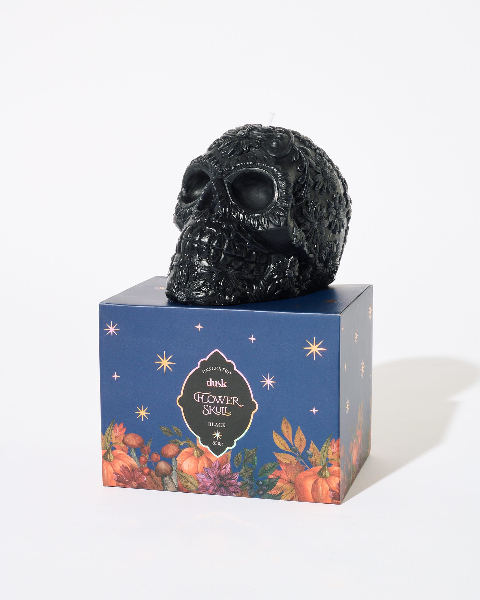 Flower Skull Unscented Candle Black 850g