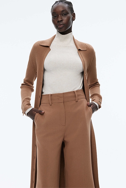Button Through Rib Longline Cardigan - Camel