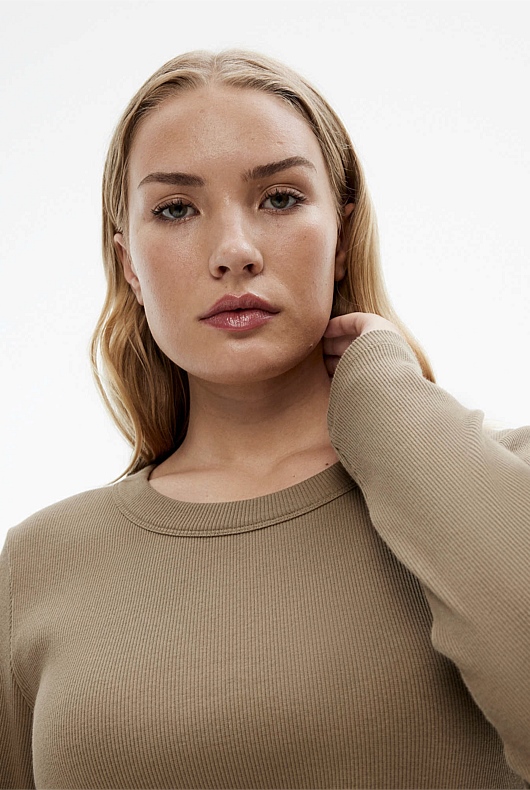 Long Sleeve Rib Top - Washed Green
